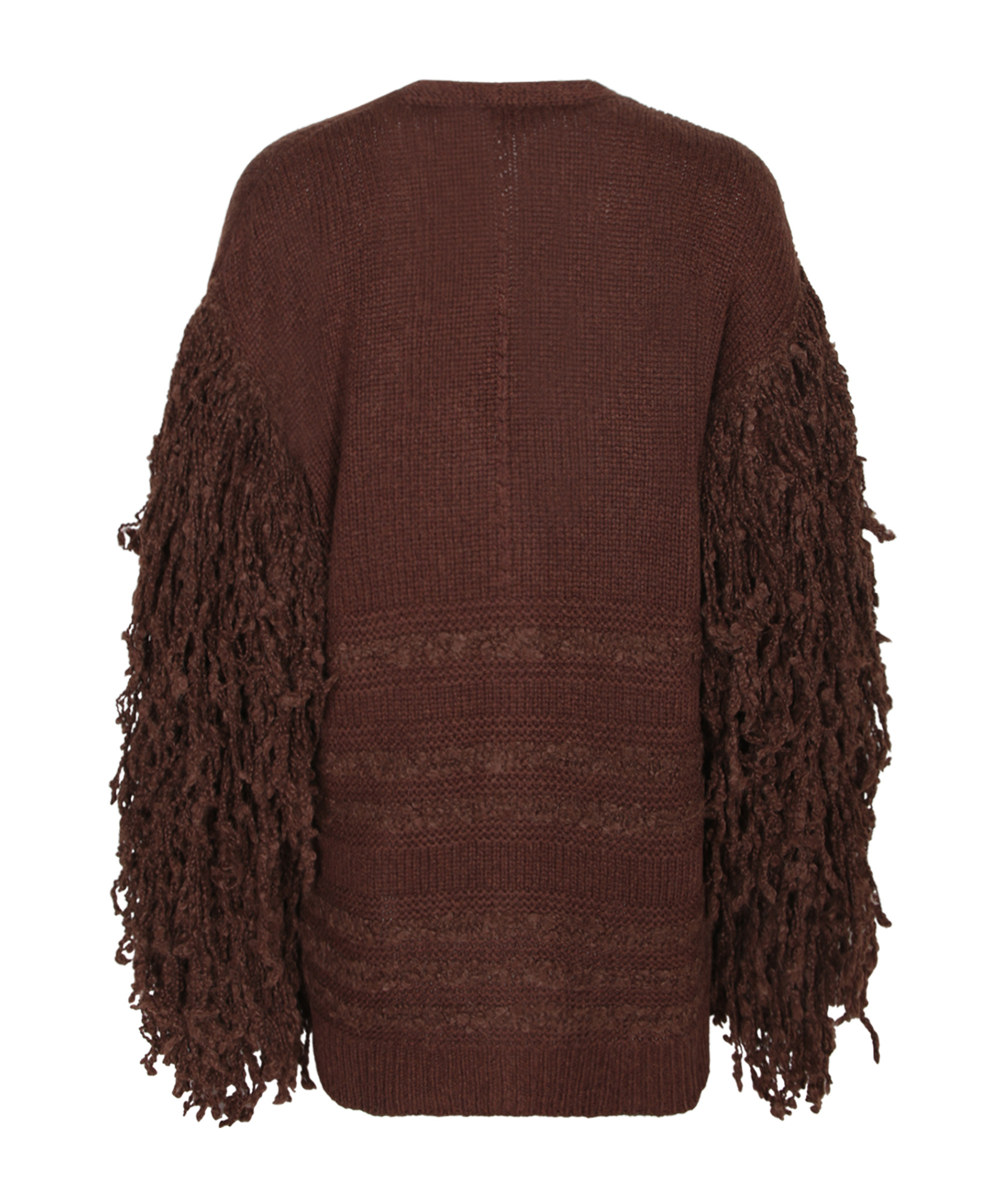 Fabiana Filippi Fringed Knit Cardigan Ribbed Hem In Brown