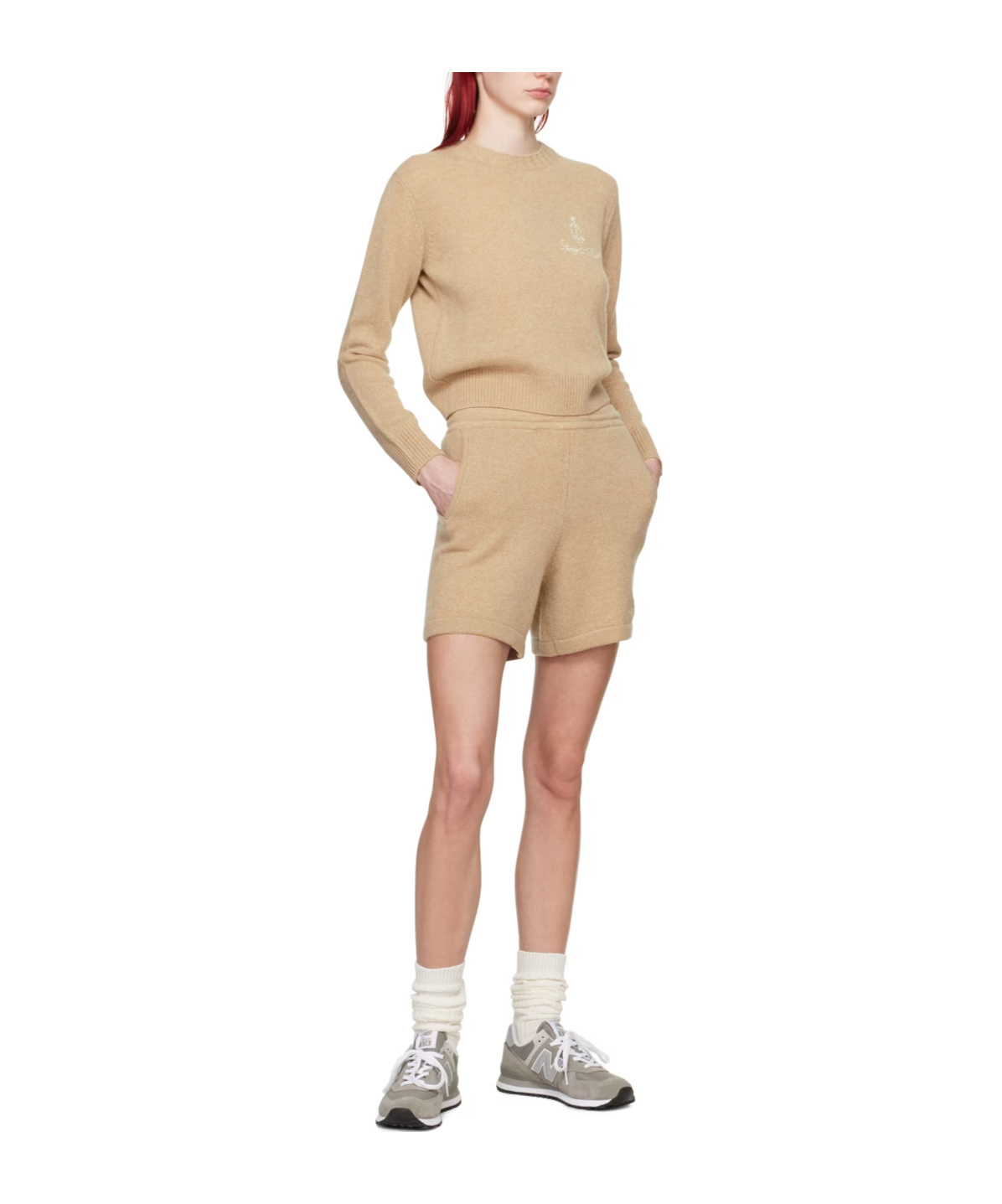 Sporty And Rich Vendome Logo-embroidered Cashmere Shorts In Brown