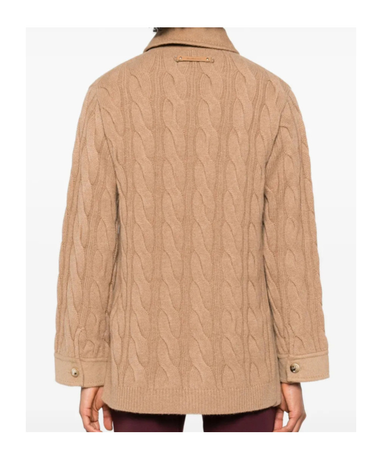 Max Mara Tacco Camel Hair Braided Coat With Knitted Sleeves In Brown
