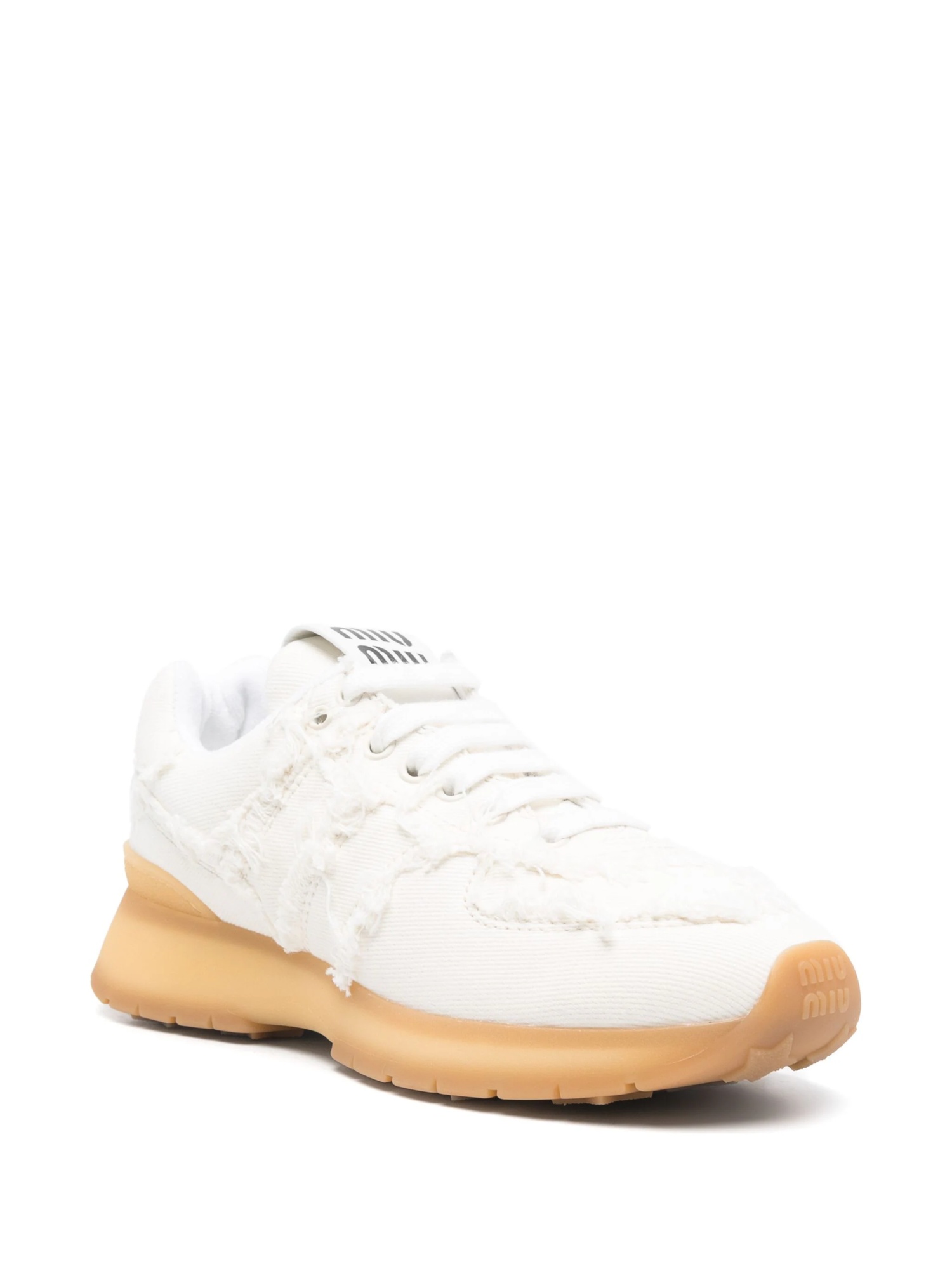 Miu Miu Denim Lace-up Sneakers In White