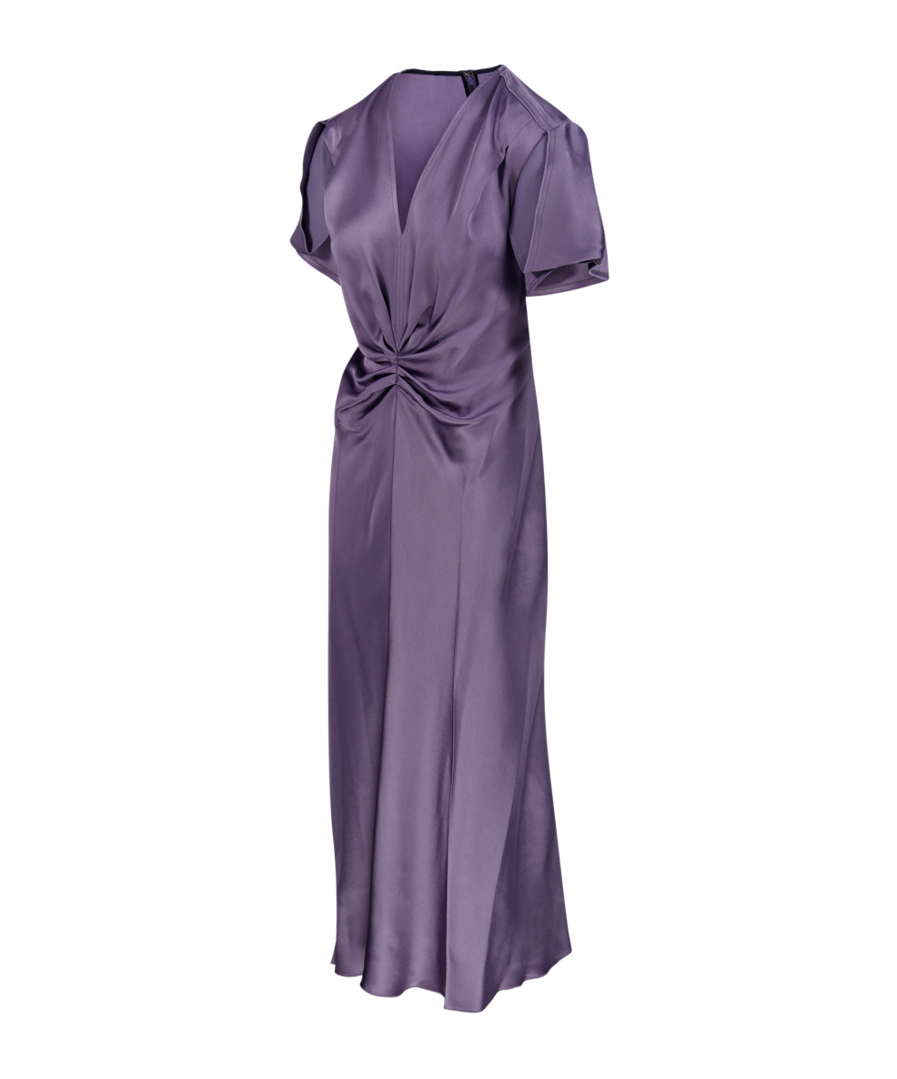 Victoria Beckham Gathered Satin Midi Dress In Purple