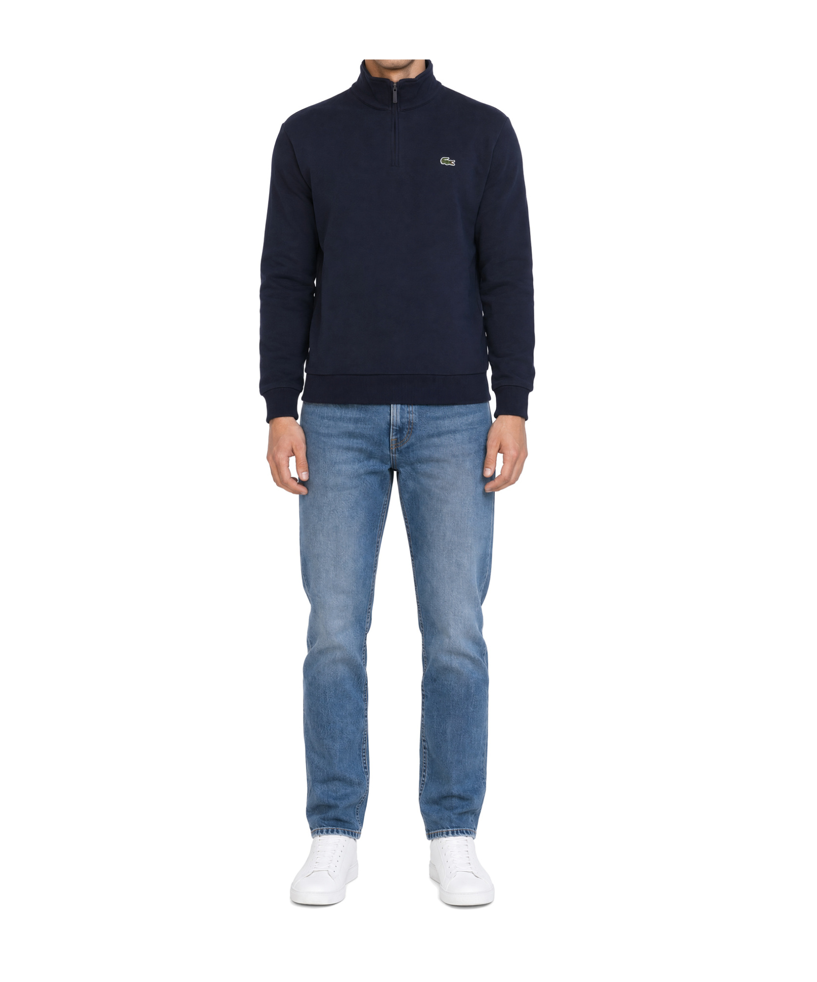 Lacoste Logo Patch Half-zip Sweatshirt In Blue