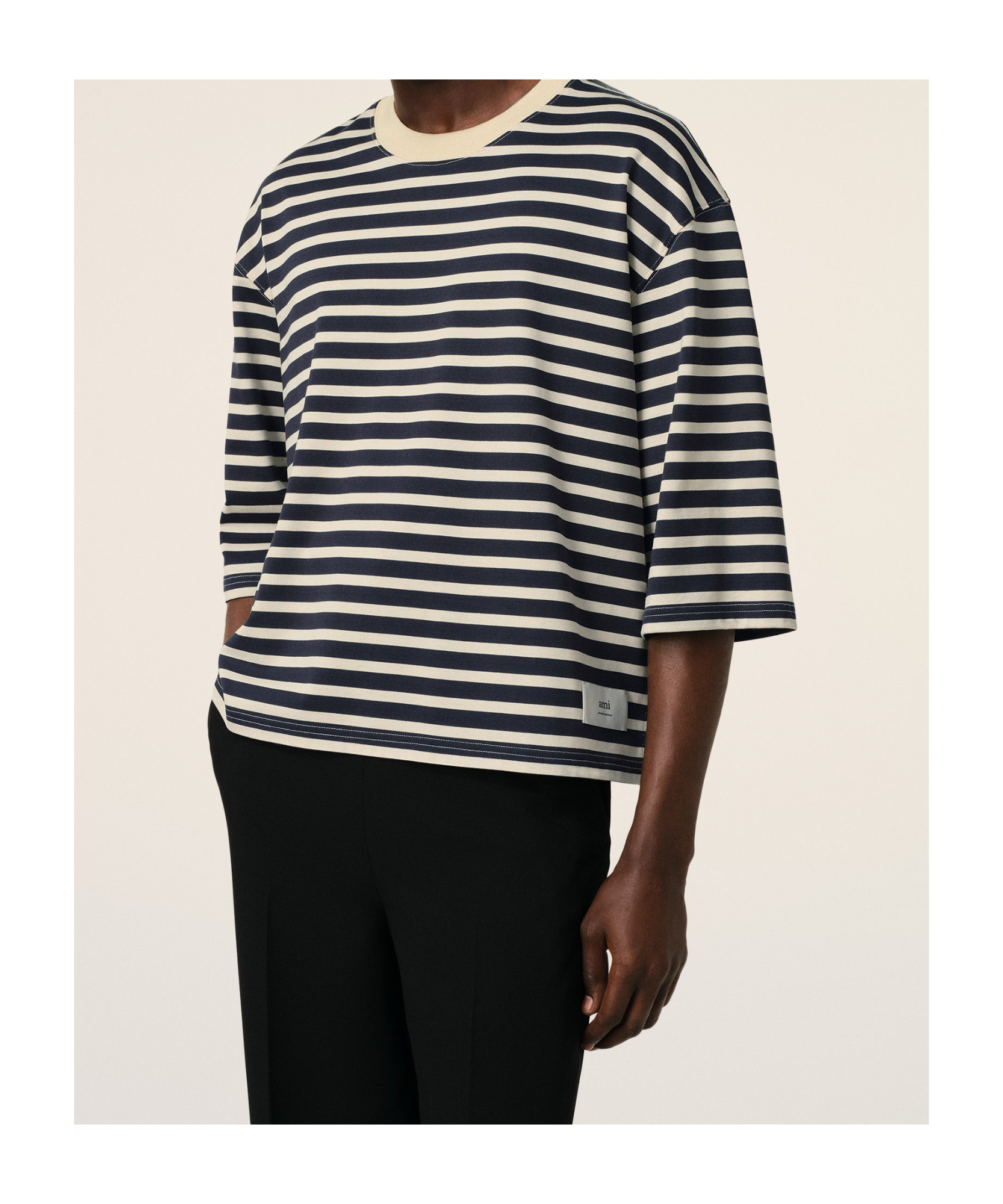 Ami Alexandre Mattiussi Navy Recycled Cotton Loose Striped T-shirt In Black