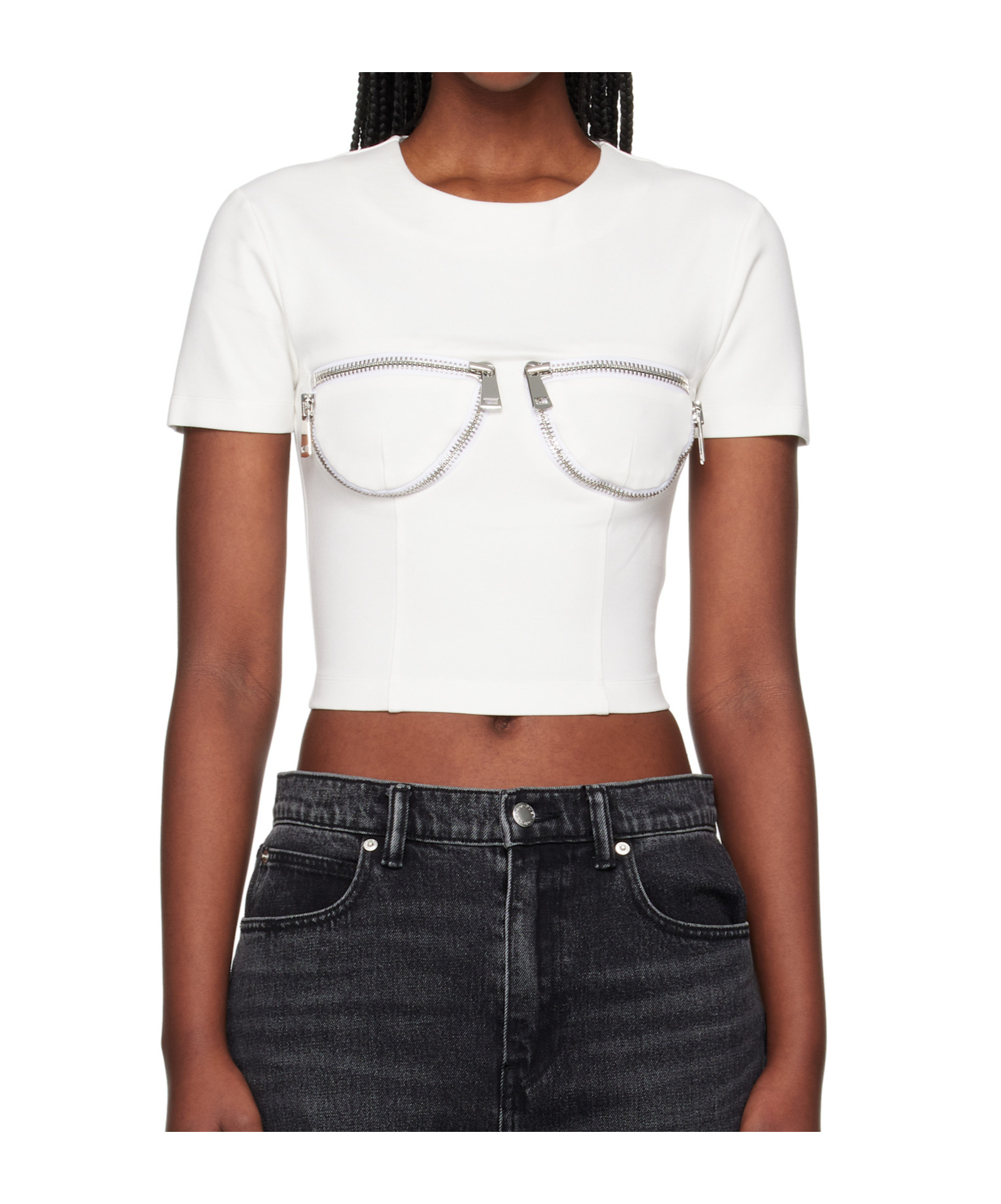 Shop Area Zipper Bustier Cup T-shirt In White