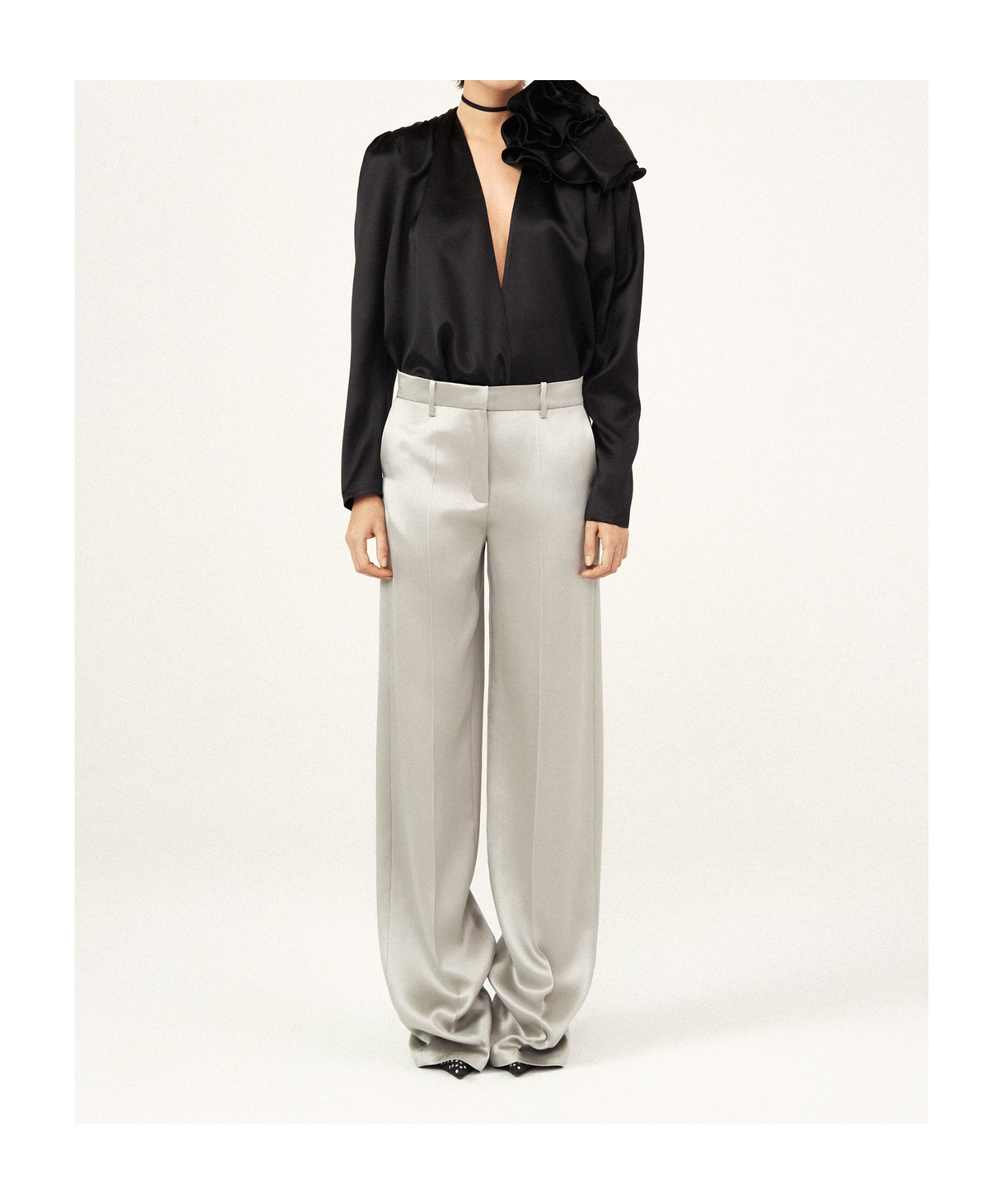 Magda Butrym Draped Floral V-neck Blouse In Black