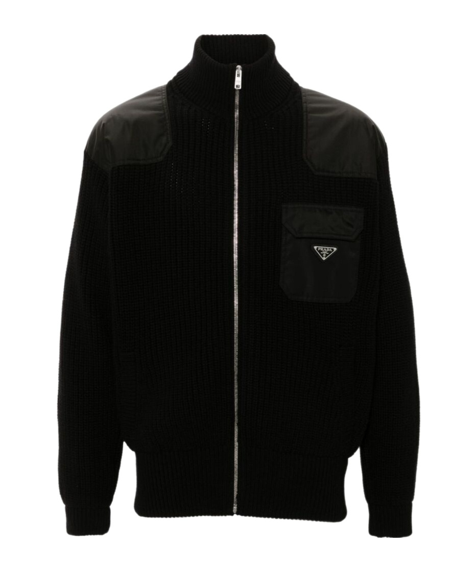 Prada Enamel-triangle Zip-up Jacket In Black