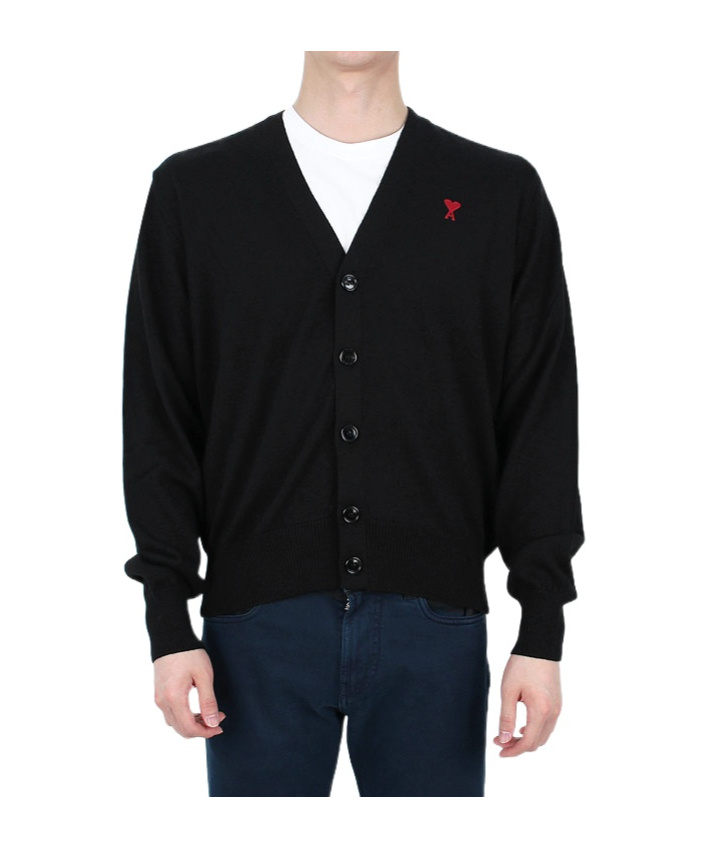 Ami Alexandre Mattiussi Ami Wool Cardigan With Logo In Black