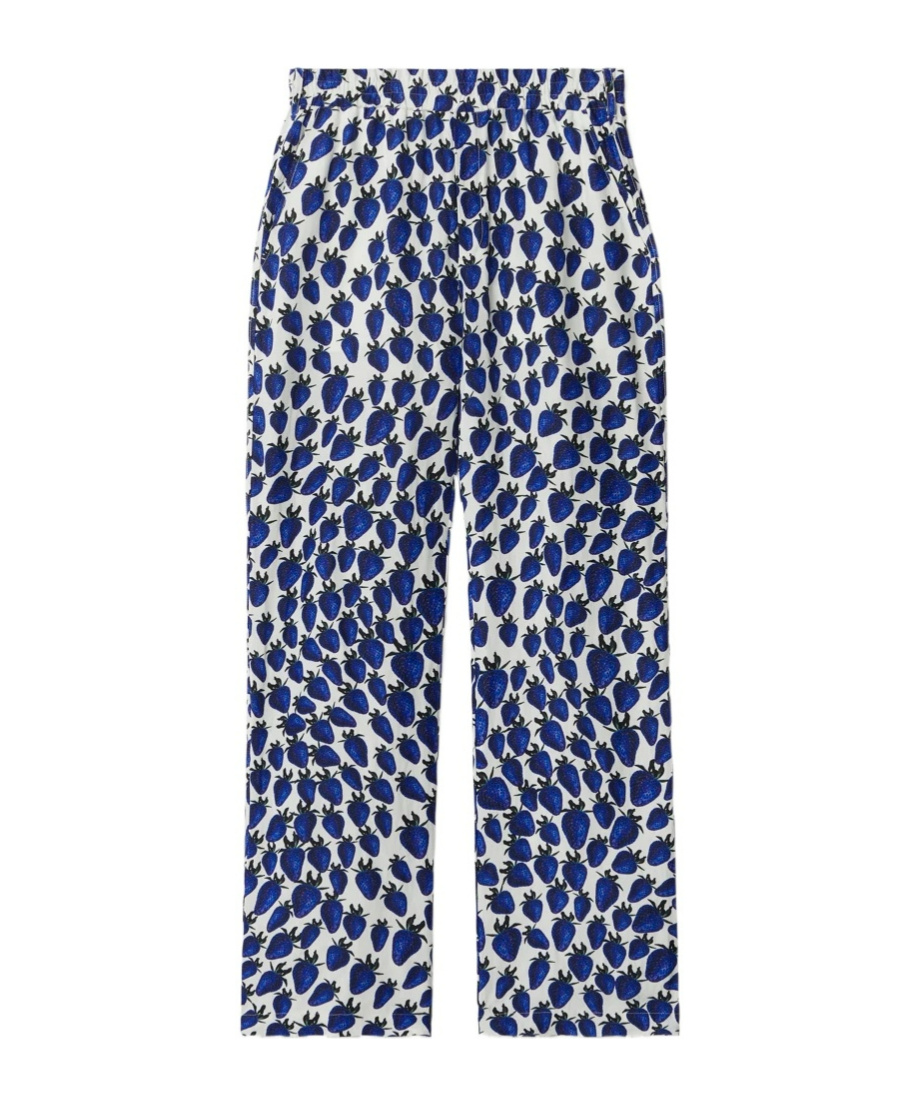Burberry Strawberry-print Straight Trousers In Blue
