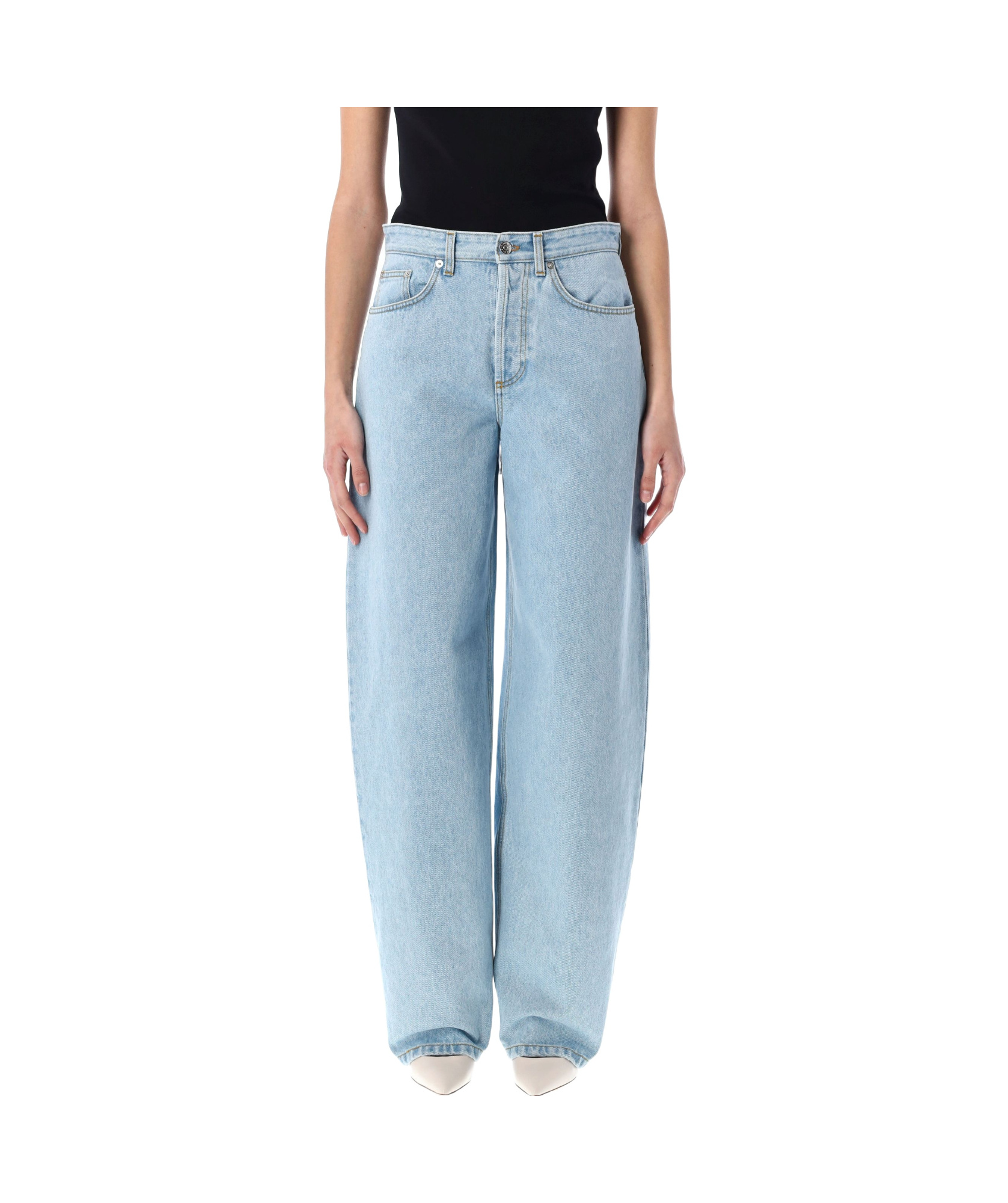 Mugler Lace-up Wide Leg Jeans In Blue