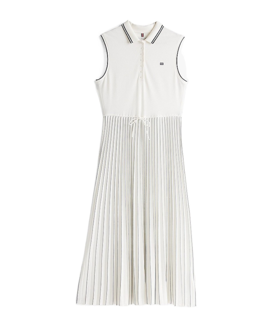 Tommy Hilfiger Pleated Sleeveless Maxi Polo Dress In White