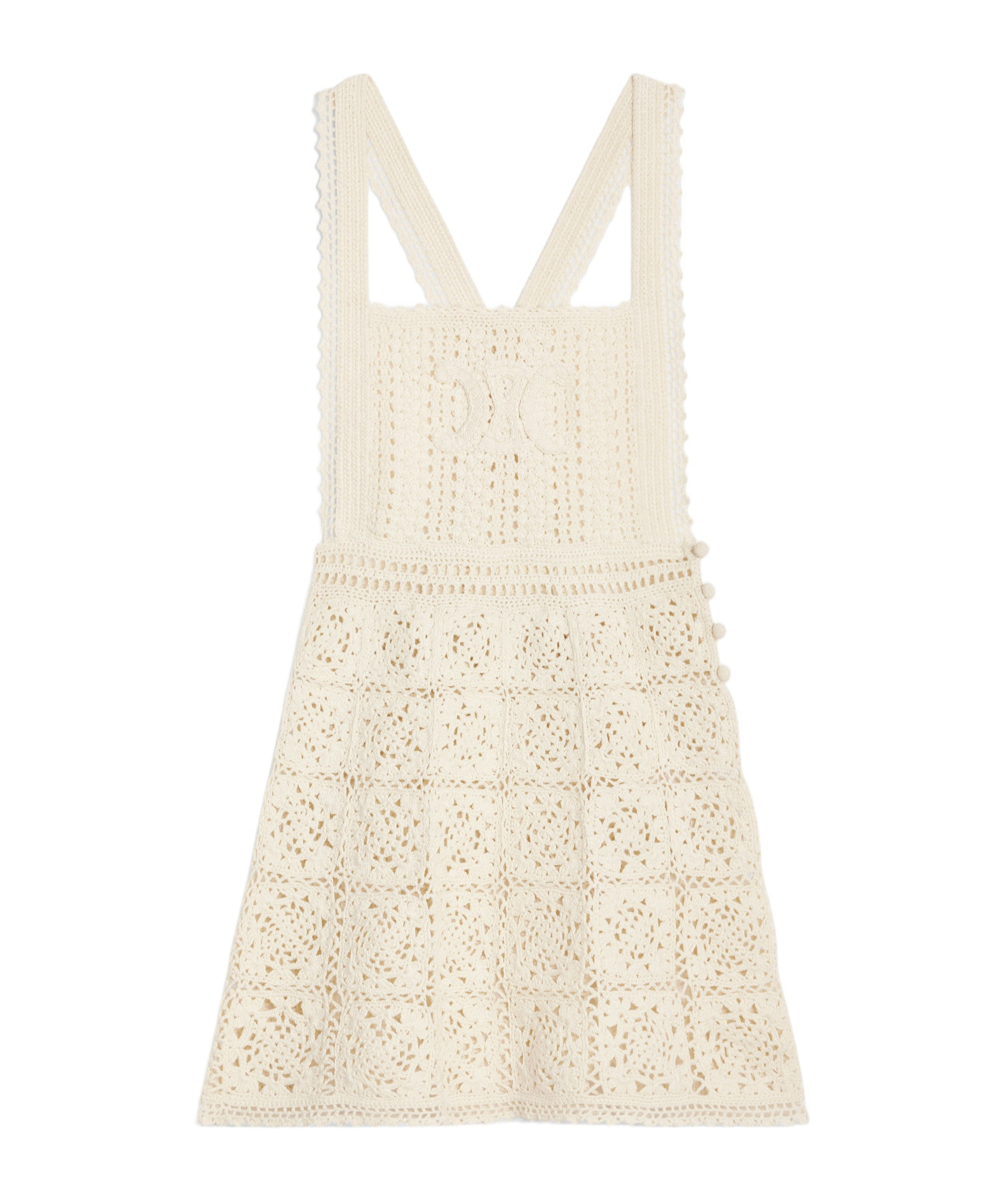 Celine Triomphe Crochet Mini Dress In Nude