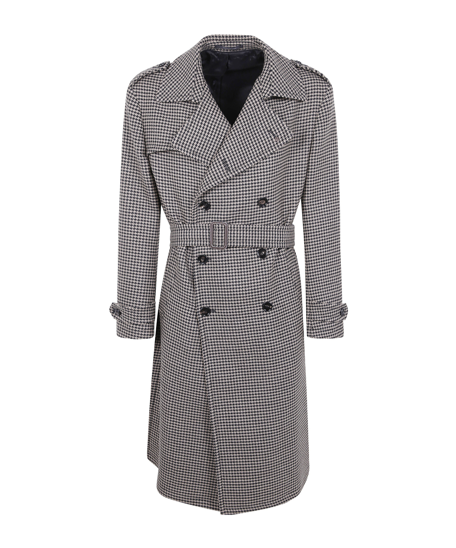 Tagliatore Houndstooth Belted Coat In Gray