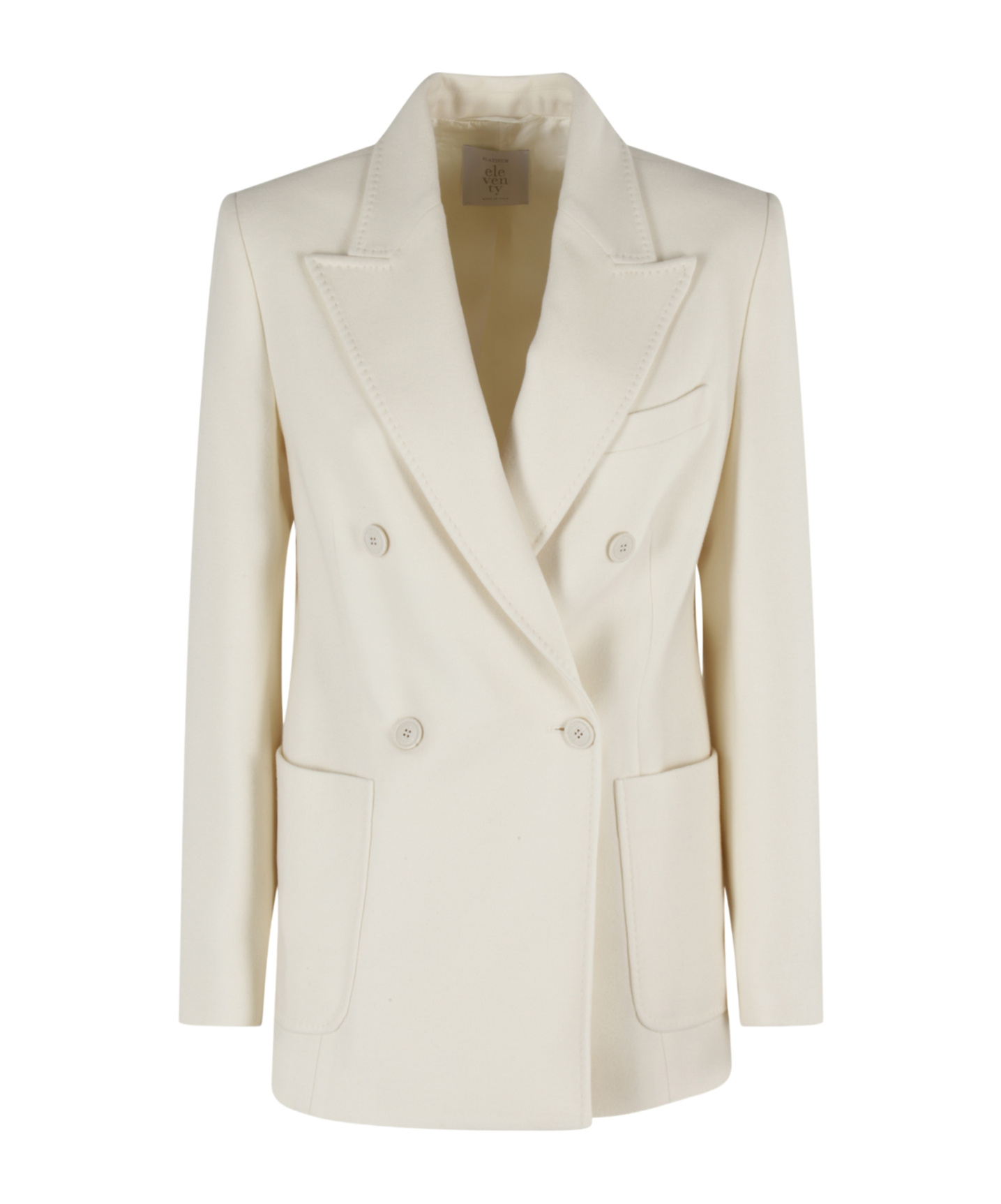 Eleventy Double-breasted Wool Blazer With Classic Lapel In White