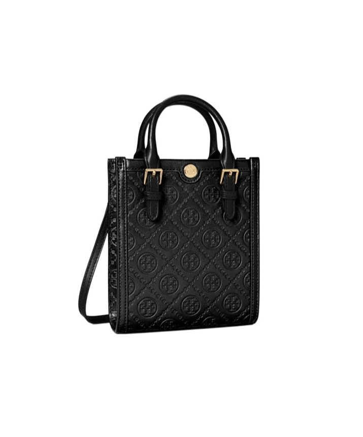 Tory Burch Mini T Monogram Canvas Tote Bag In Black
