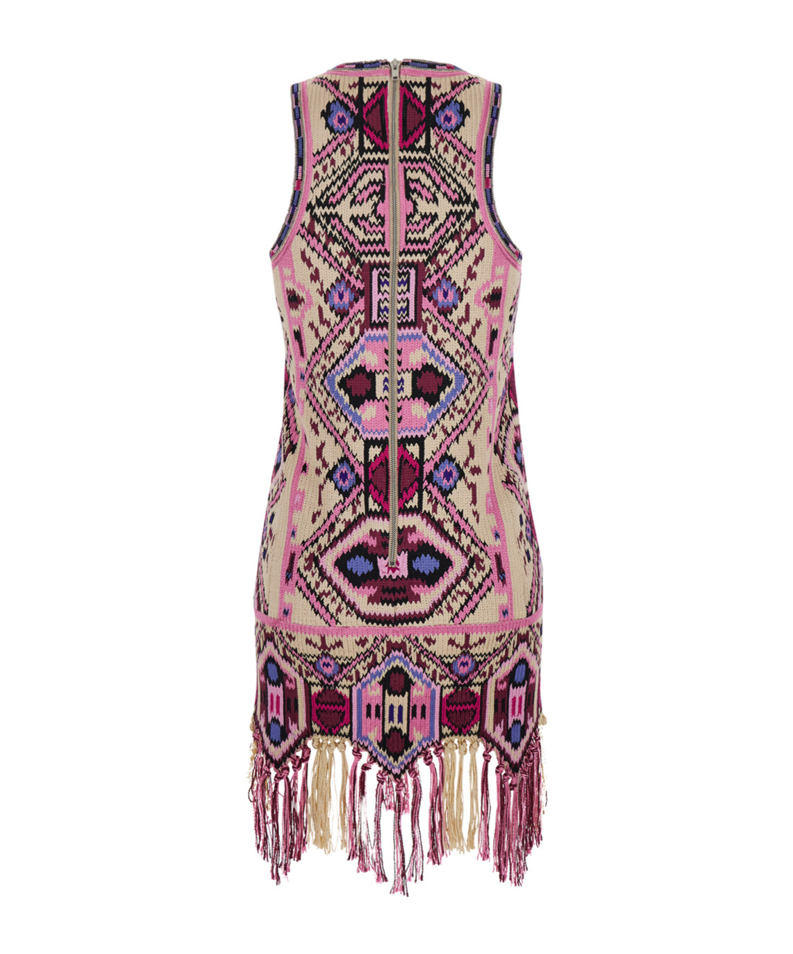 Isabel Marant Fringed Embroidered Geometric Scoop Sleeveless Dress In Multi