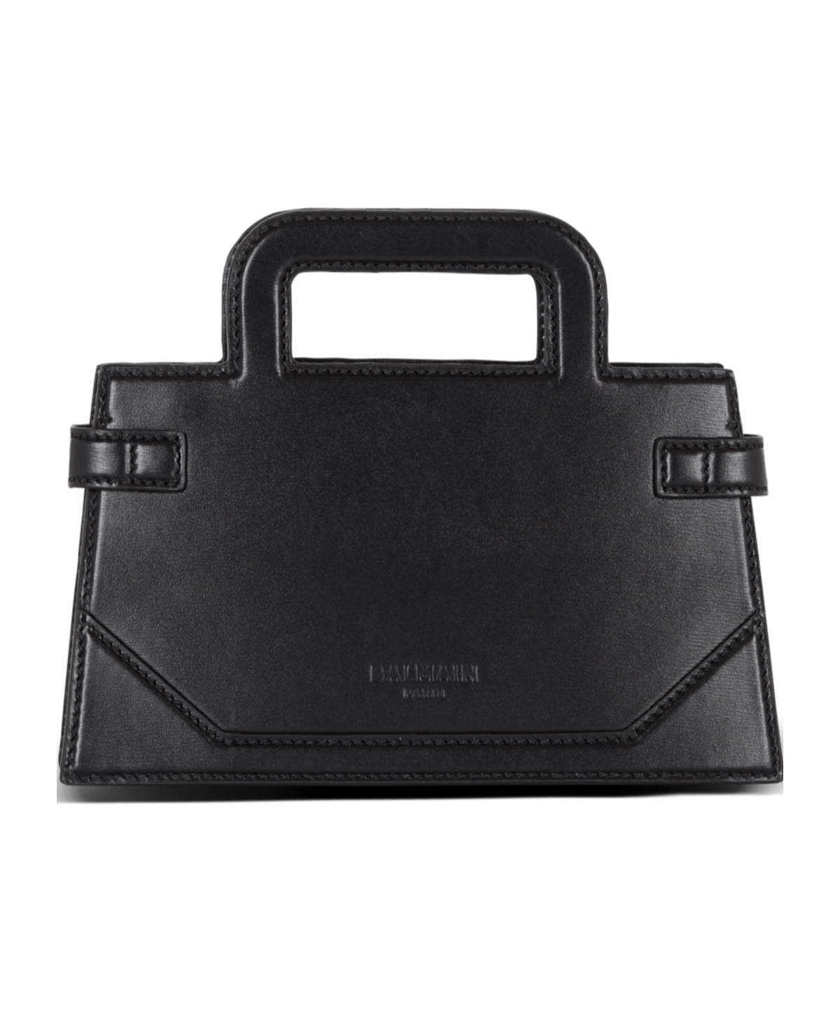 Balmain Small B-buzz Top Handle Bag In Calfskin In Black