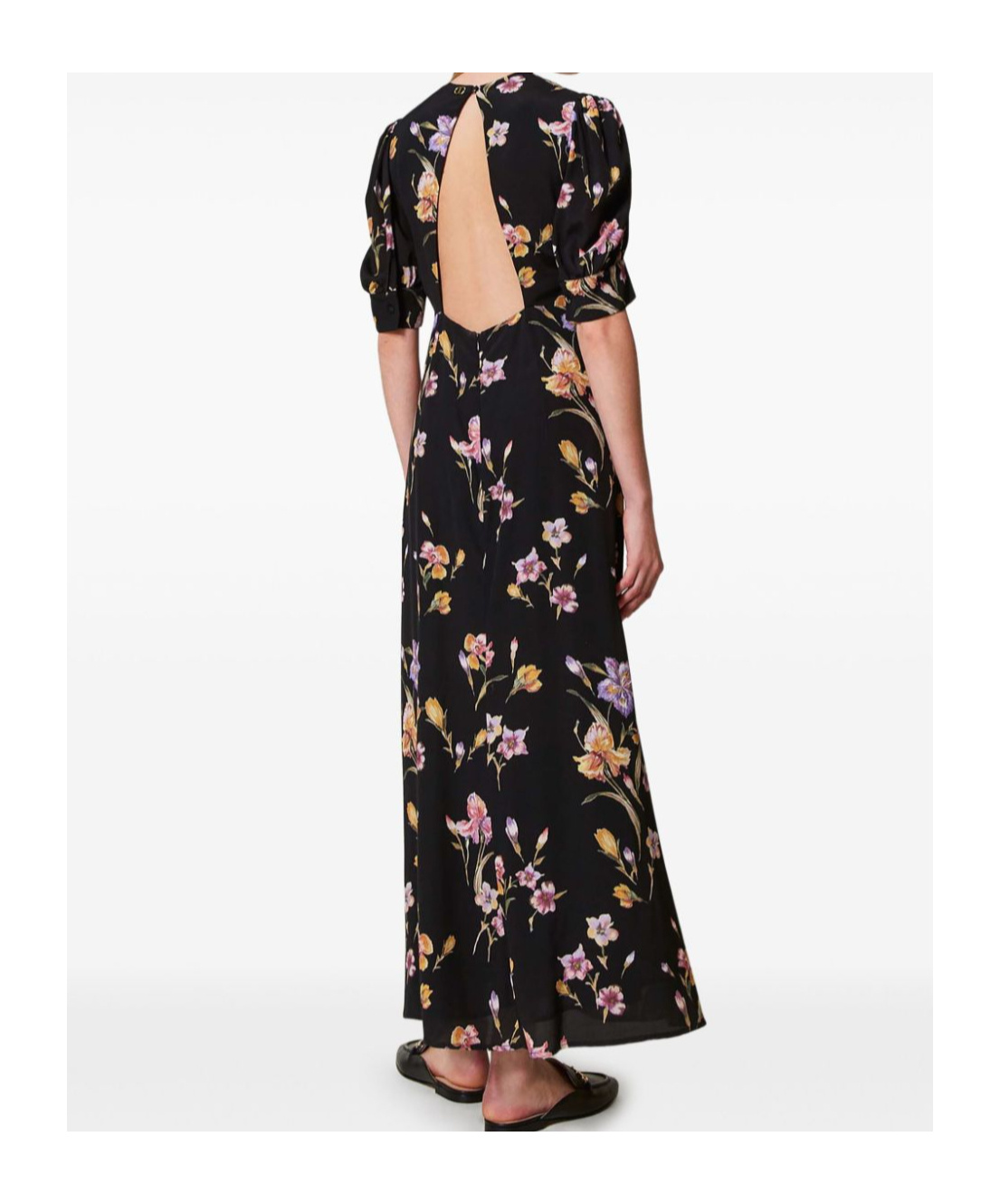 Twinset Floral-print Satin Maxi Dress In Black