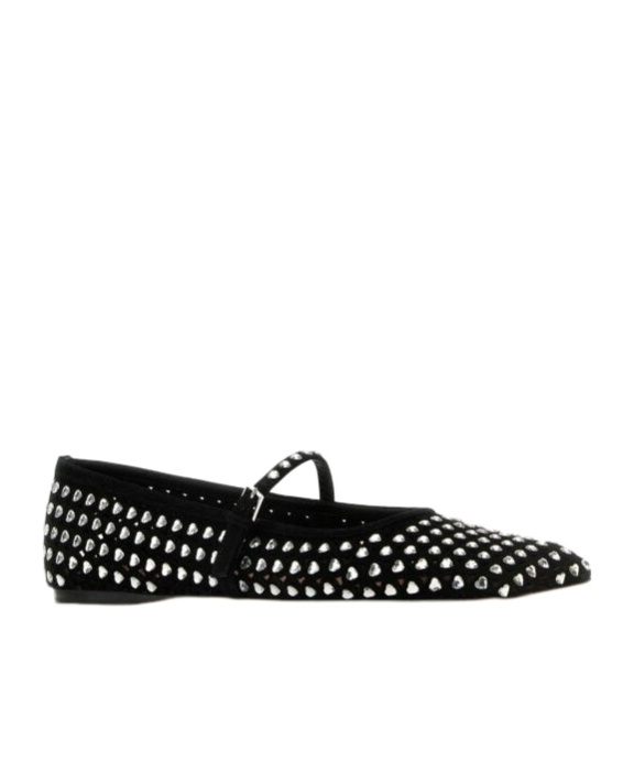 Amina Muaddi Ane Crystal Heart Flat Ane Blawhicry In Black