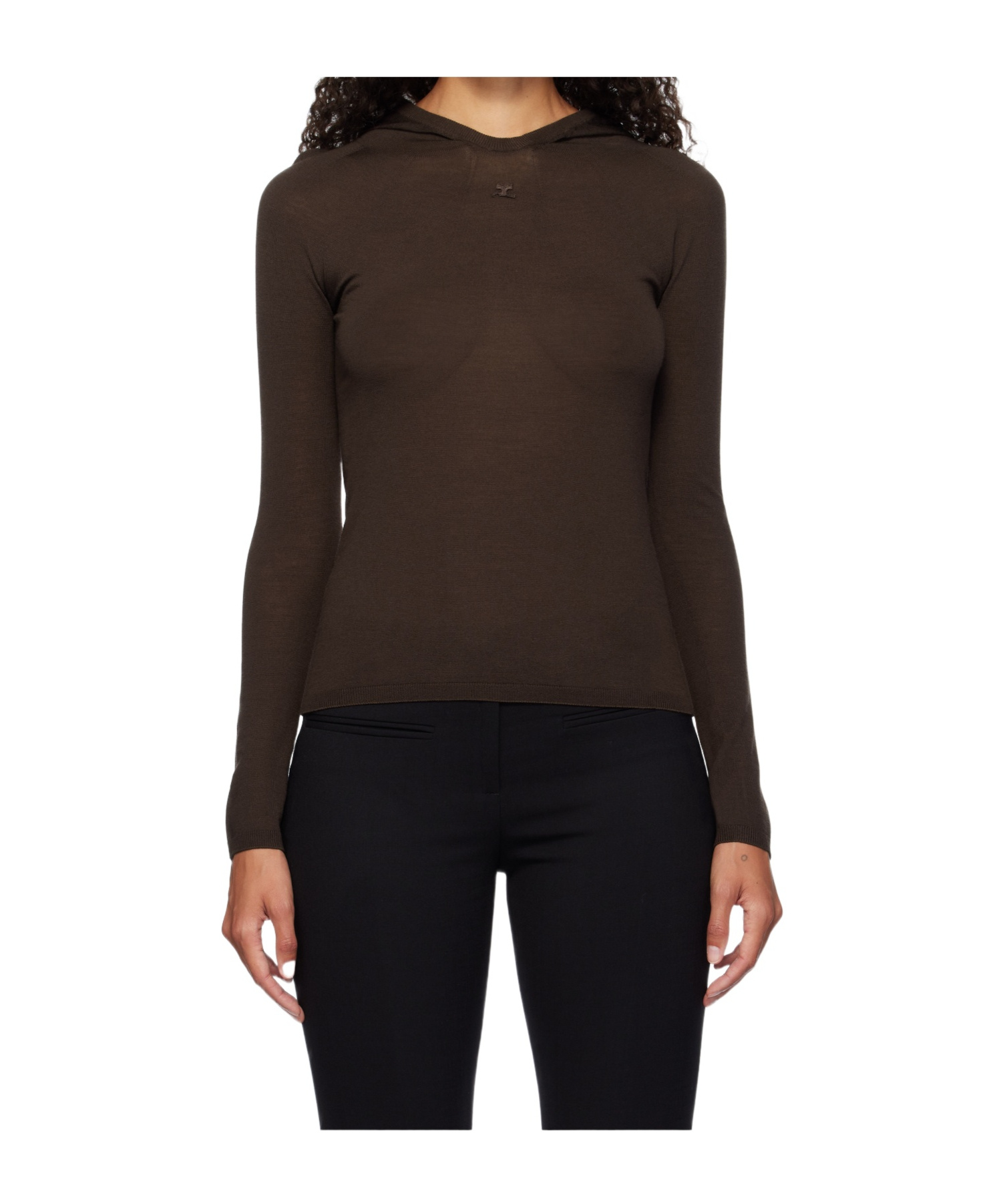 Shop Courrèges Hooded Knitted Top In Black
