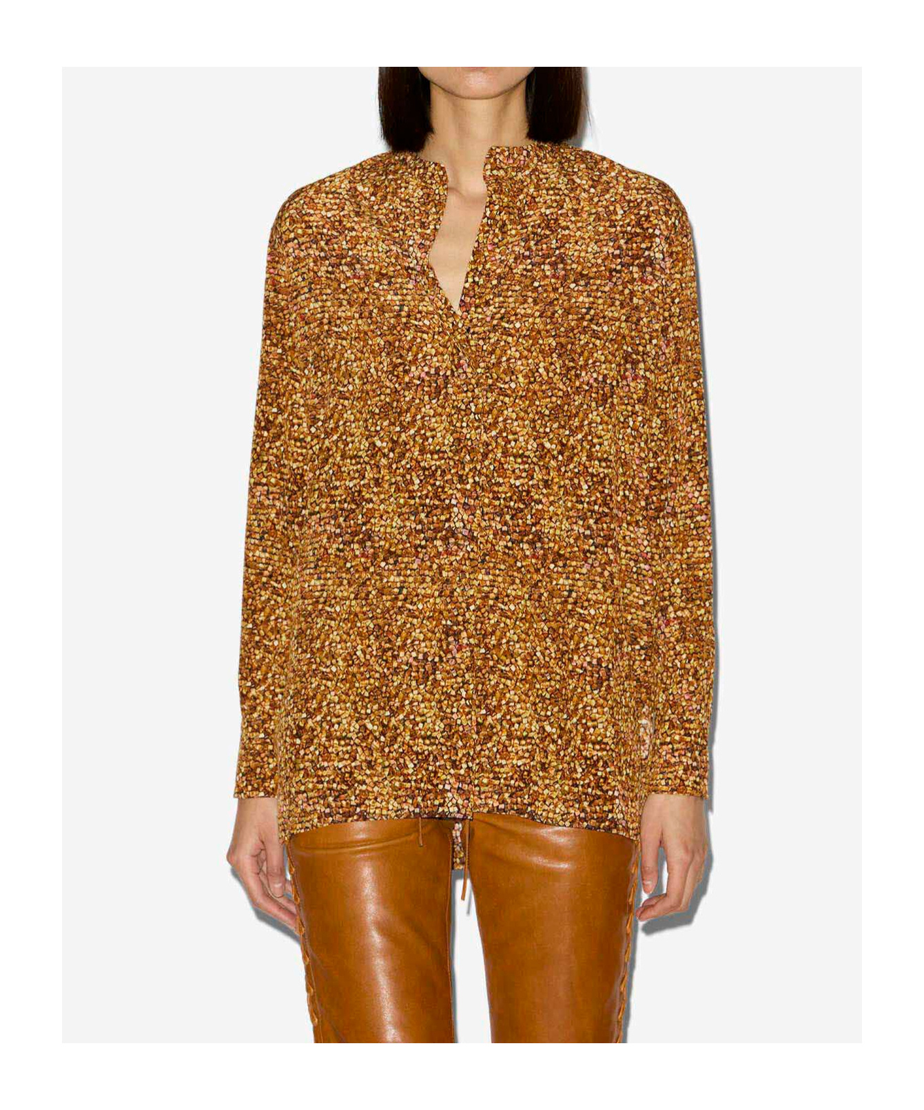 Isabel Marant Sima Printed Silk Blouse In Brown