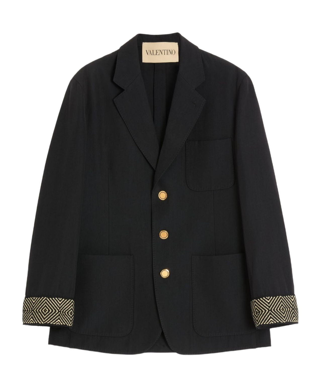 Valentino Single-breasted Wool And Cotton Jacket With Jacquard Trimmings