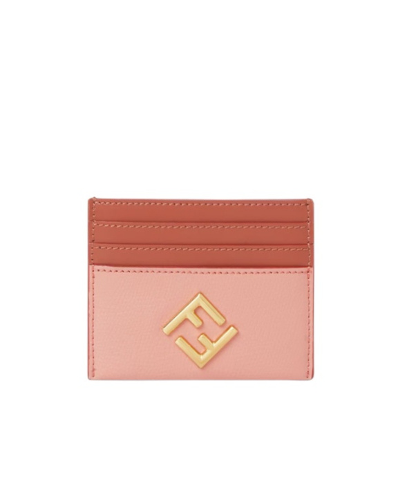 Fendi Pink And Sienna Brown Flat Leather Card Holder In Pink