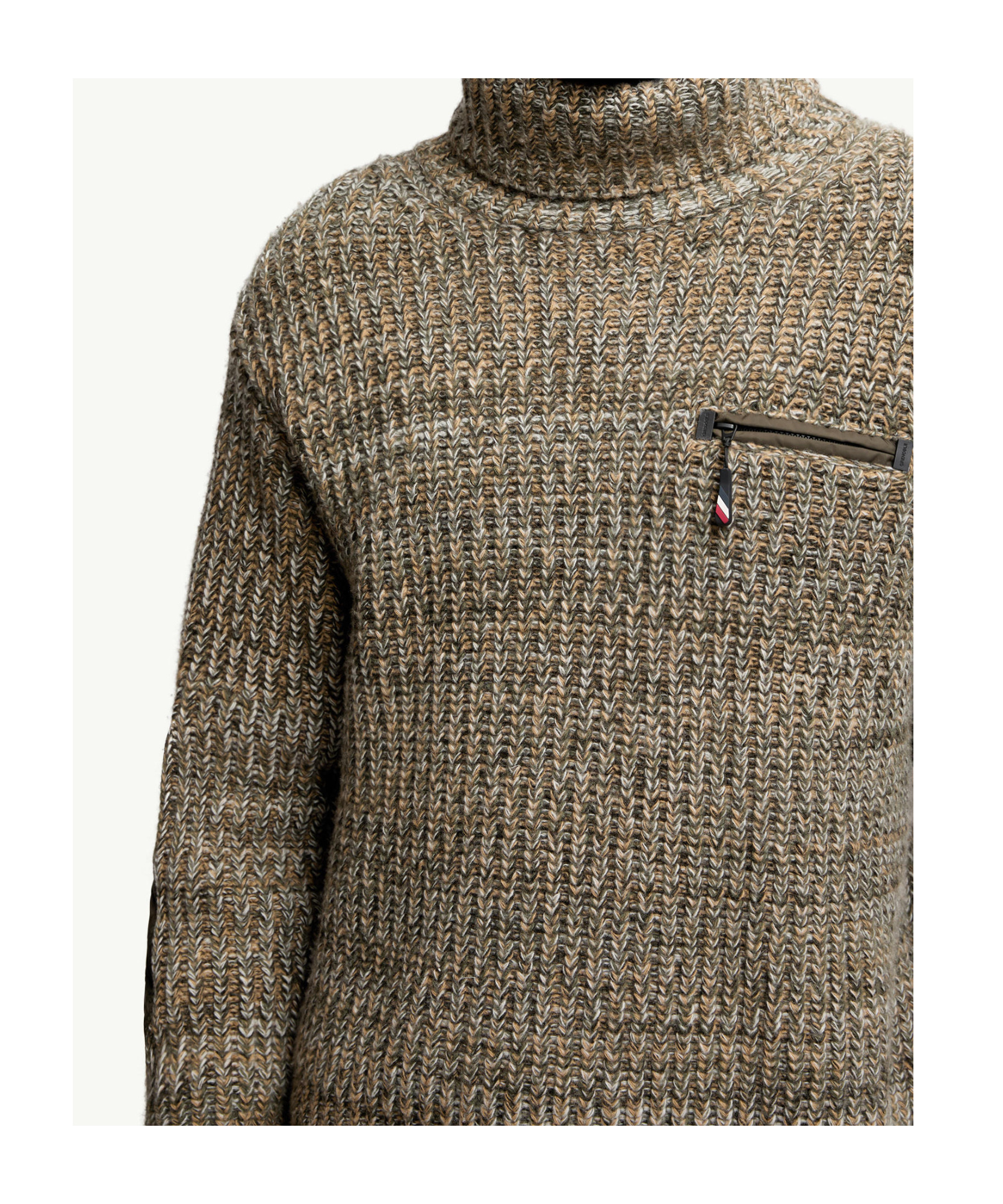 Moncler Wool Turtleneck Sweater With Pocket In Brown
