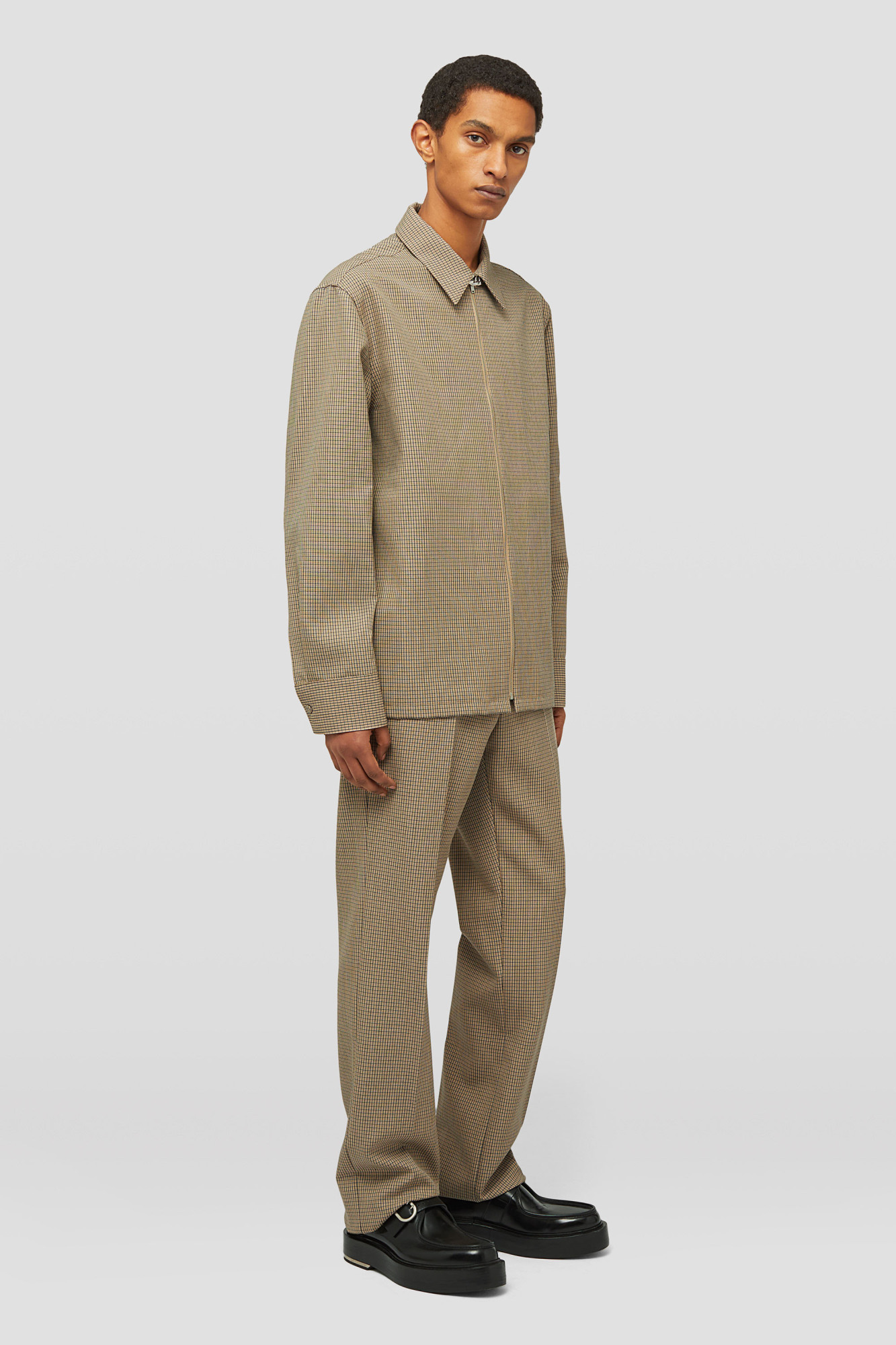 Jil Sander Check-pattern Straight-leg Trousers In Nude