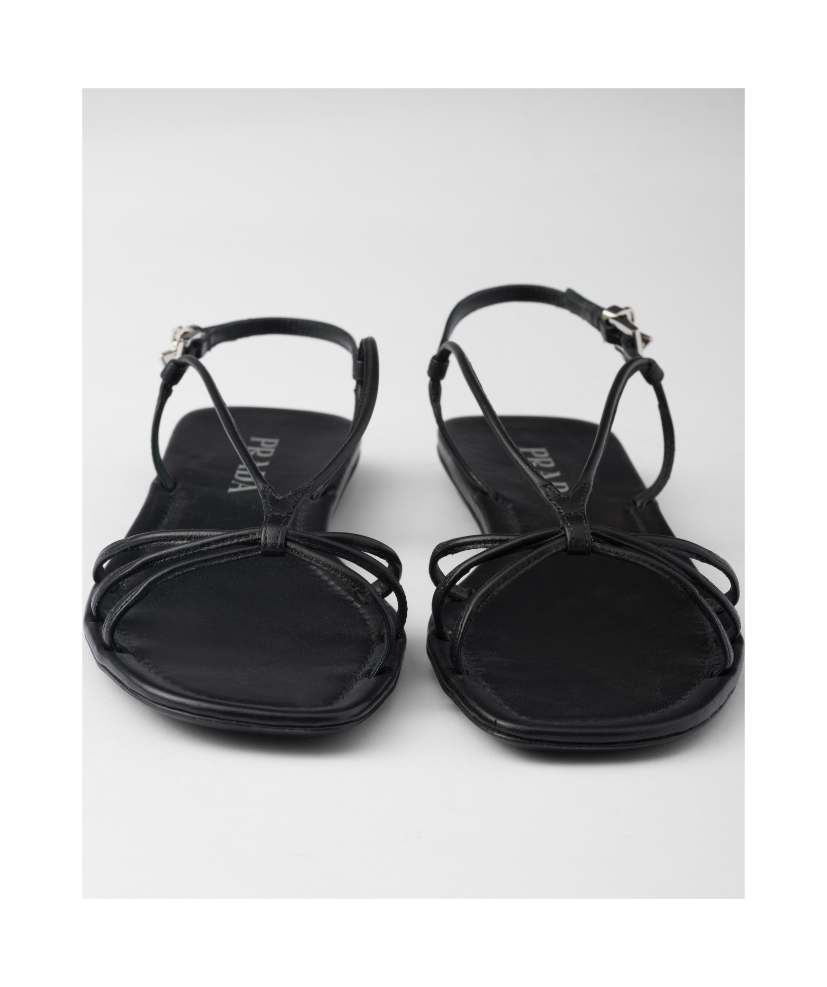 Prada Leather Flat Sandals Women In Black