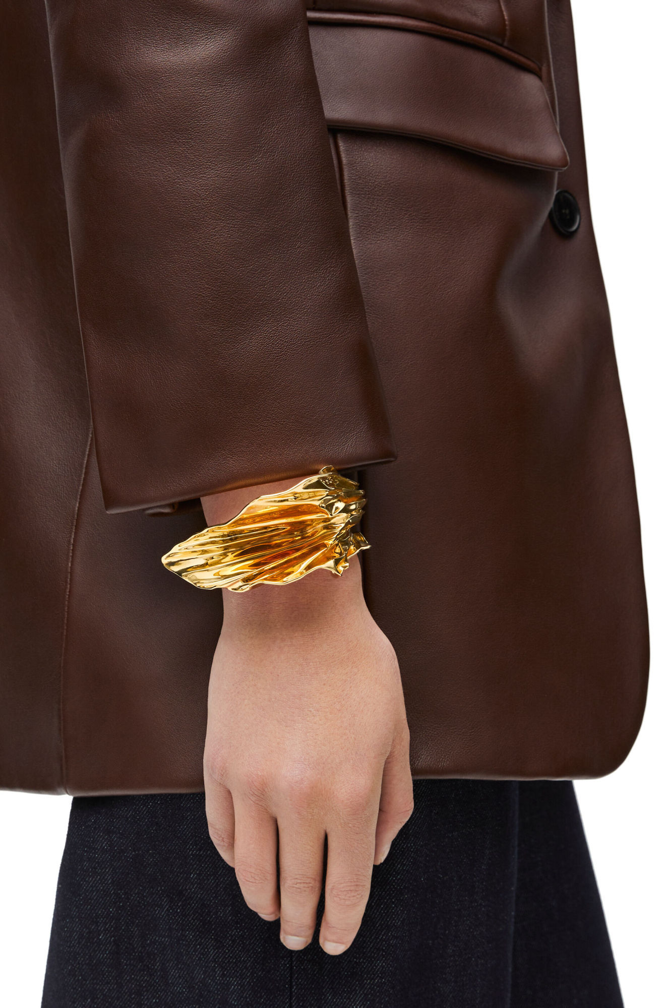 Loewe Pleated Fan Cuff In Sterling Silver In Gold