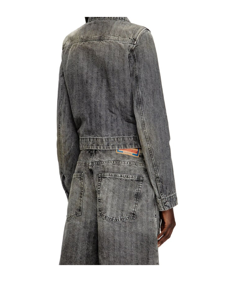 Diesel Jacket In Herringbone Denim In Black