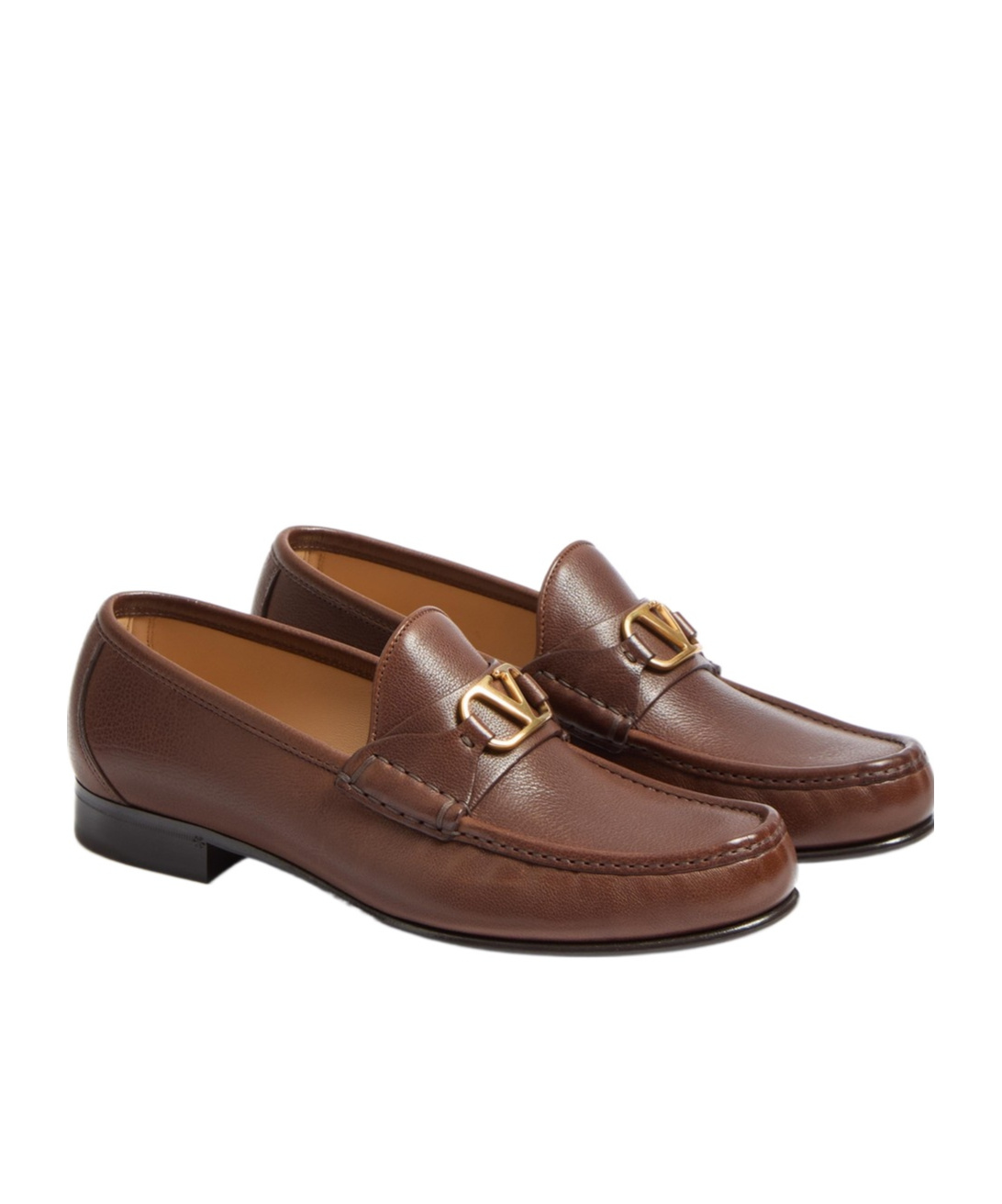 Valentino Loafers Leather Gold-tone Hardware In Brown