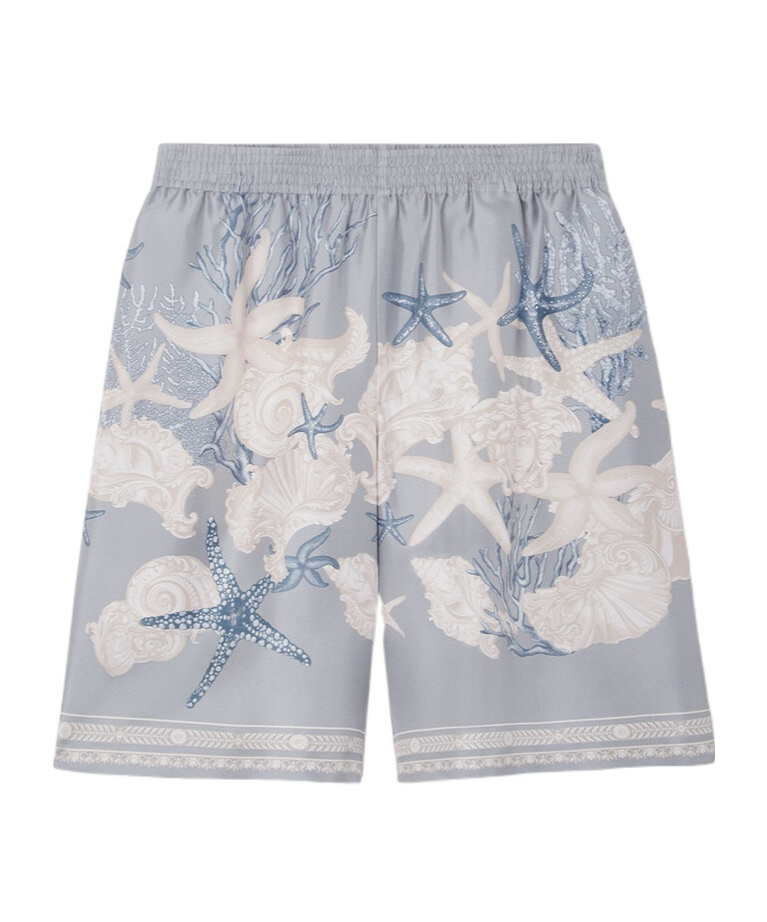 Versace Barocco Sea-print Cotton Shorts In Gray