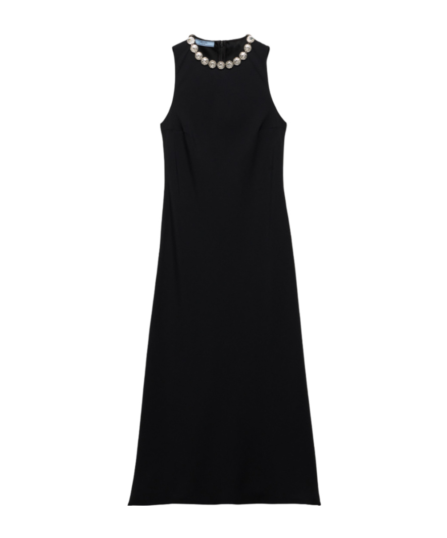 Prada Black Embroidered Sable Dress In Black