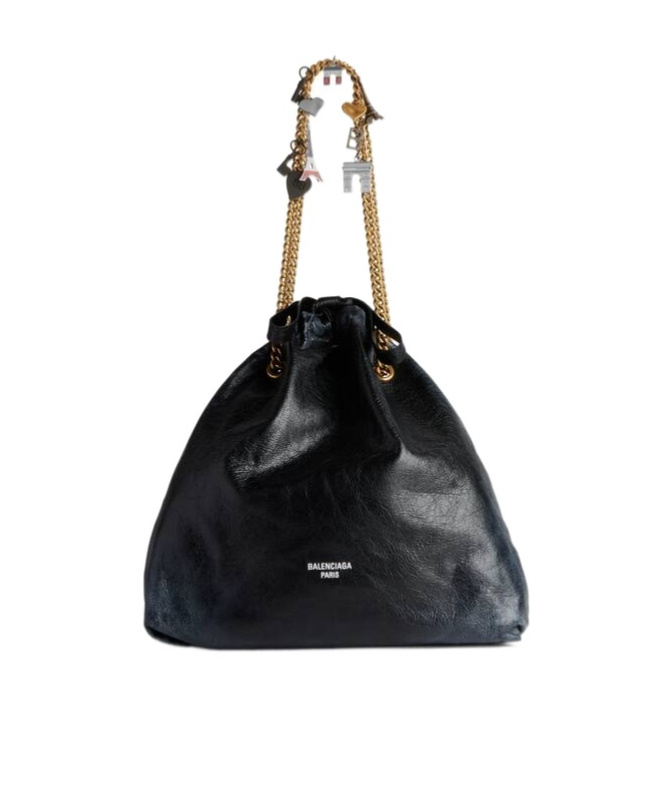 Balenciaga Medium Leather Crush Tote Bag In Black