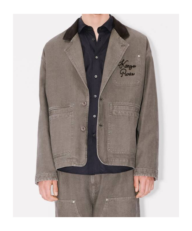 Kenzo ' Paris Chainstitch' Workwear Jacket In Washed Cotton In Brown