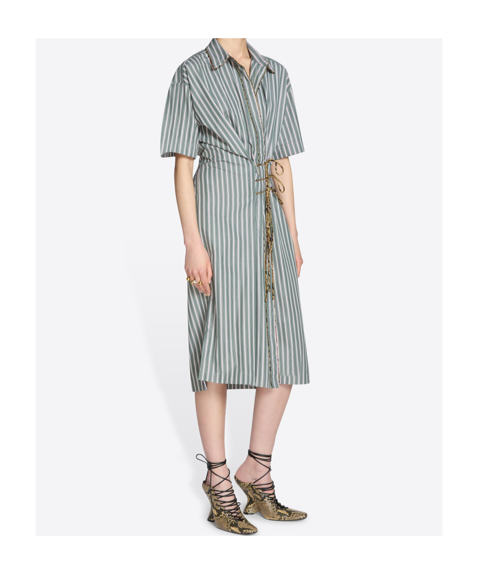 Dries Van Noten Striped Cotton Dress In Gray