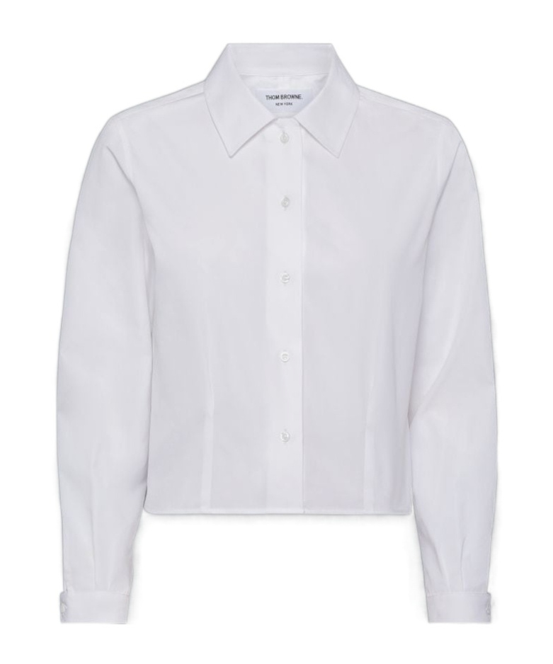 Thom Browne Long Sleeve Tucked Blouse In Poplin White In White