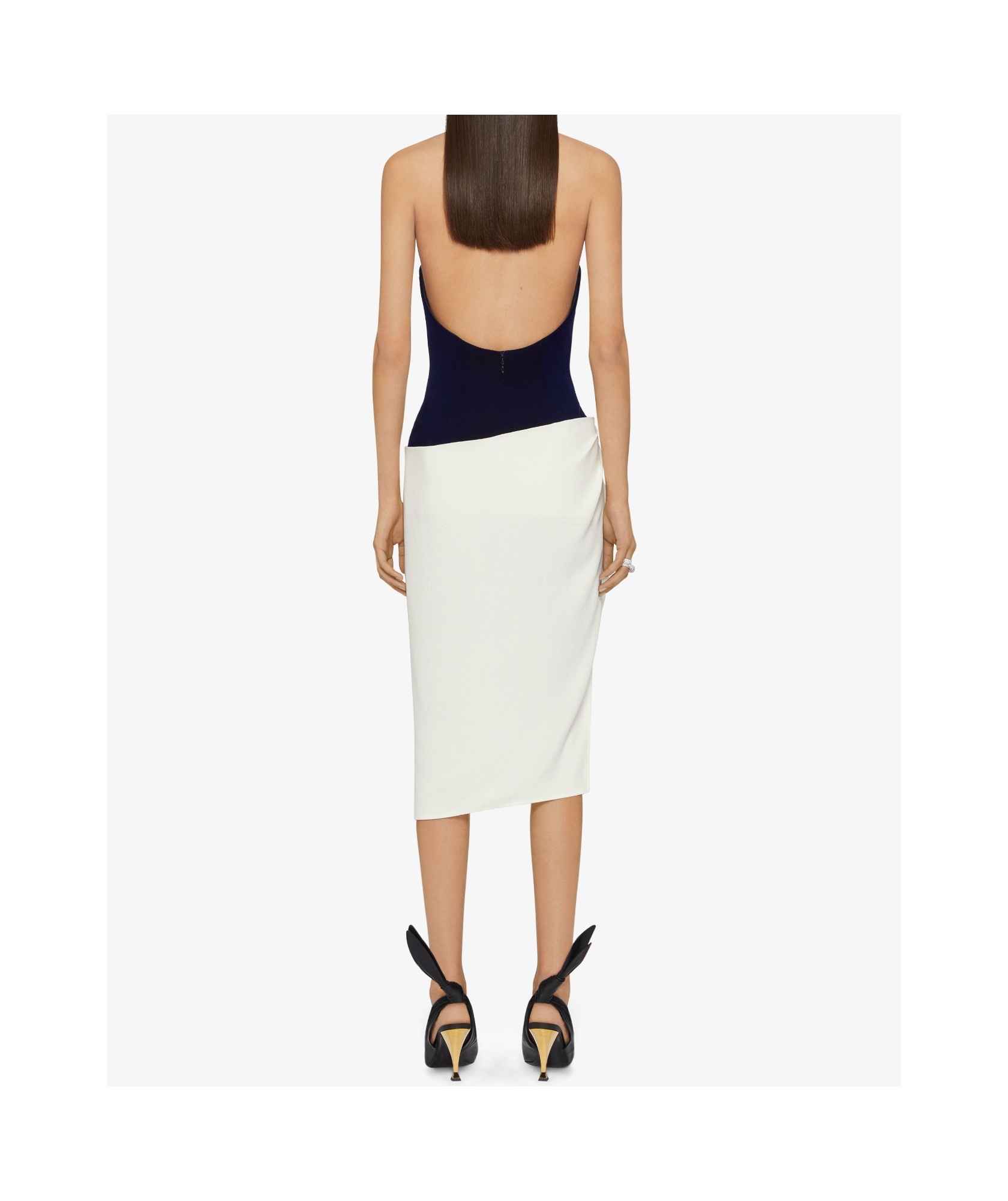 Givenchy Bi-material Bustier Asymmetric Dress In Deep Navy Blue