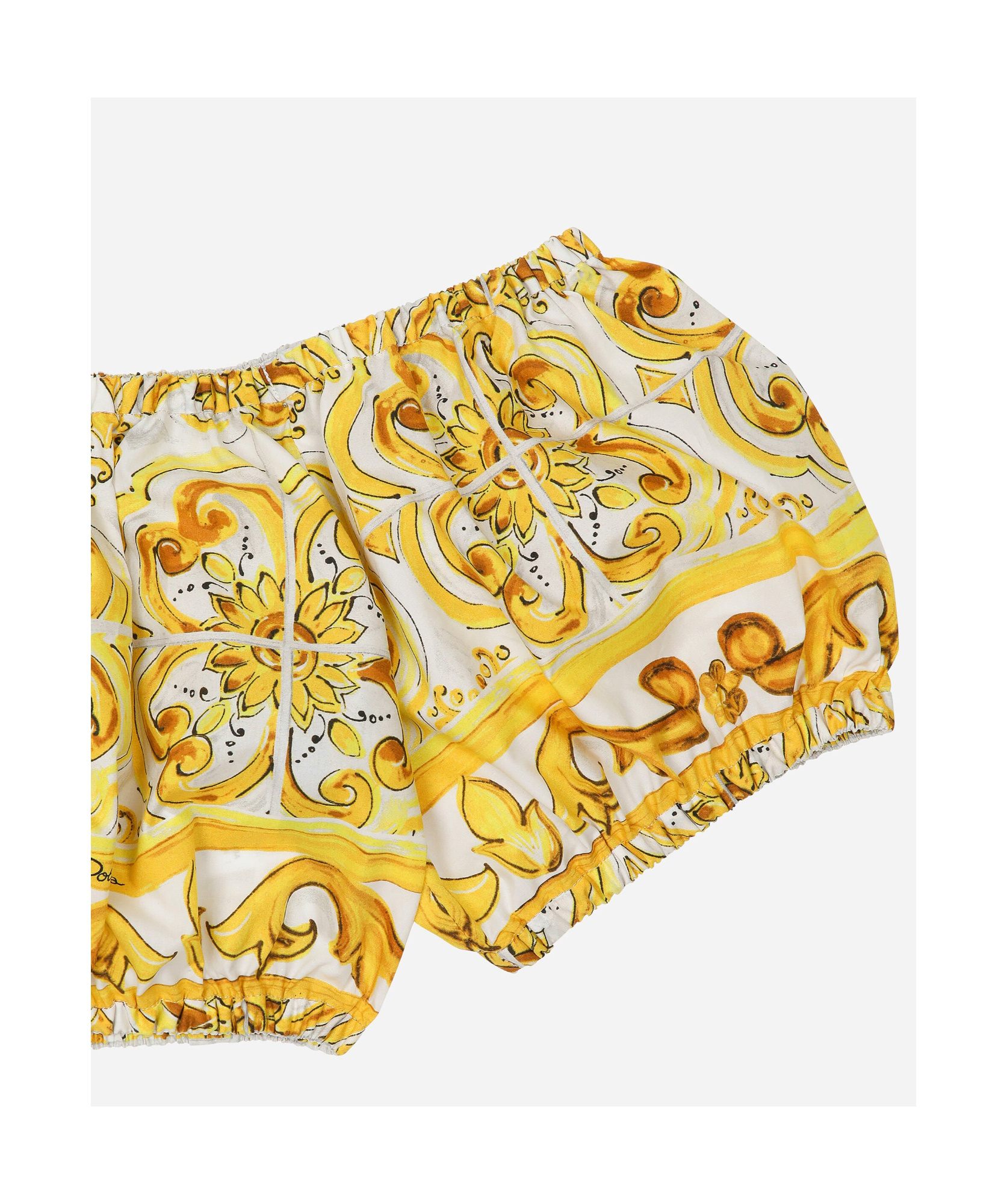 Dolce & Gabbana Cotton Poplin Crop Top With Majolica Print In Yellow