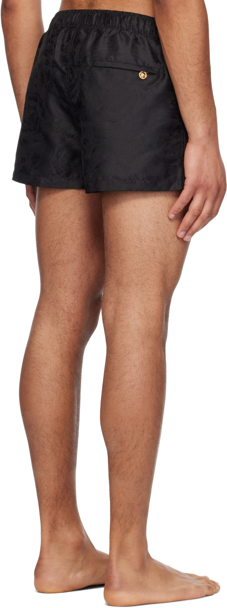 Versace Waistband Elastic Swim Shorts With Button Detail In Multicolor