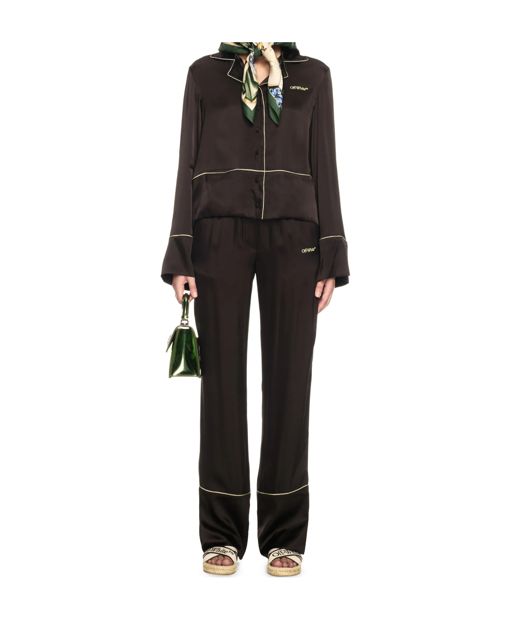 Off-white Satin Pyjama Top In Black