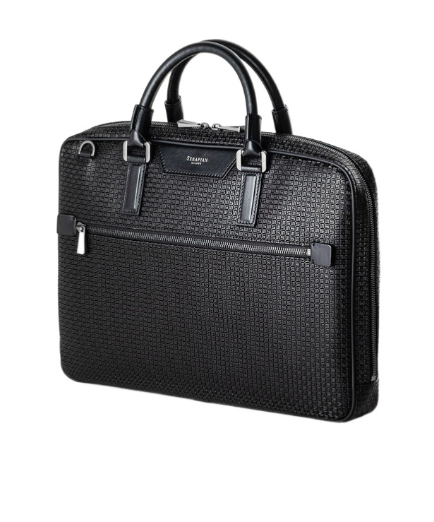 Serapian Grained Leather Laptop Case In Black
