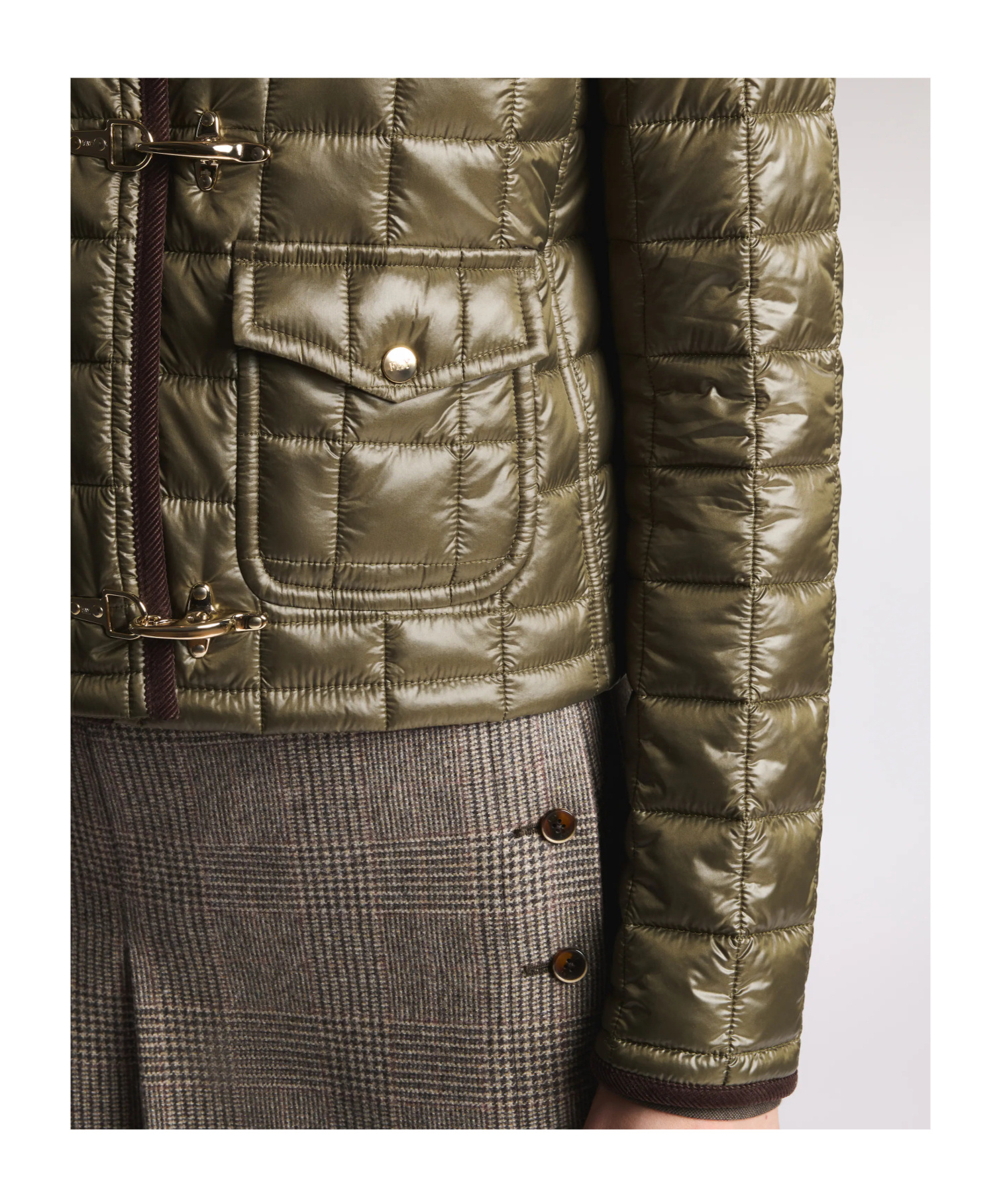 Fay Quilted Green Jacket With Structured Collar In Green