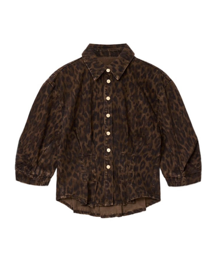 Allsaints Nancy Leopard Print Denim Shirt In Brown