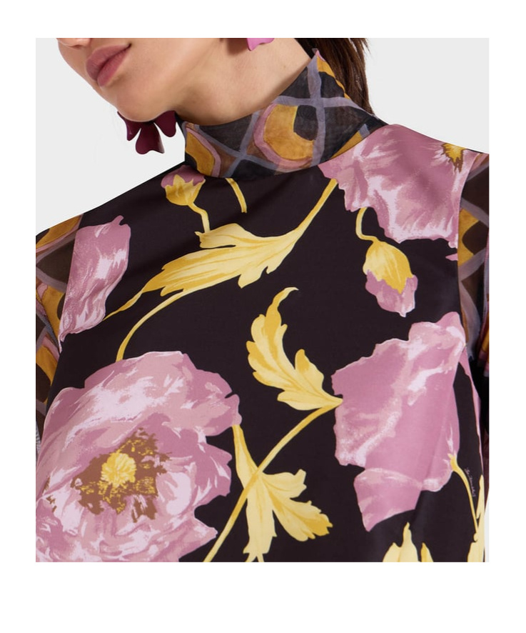 La Doublej La Double J Floral Print Top With Feather Trim In Multicolor