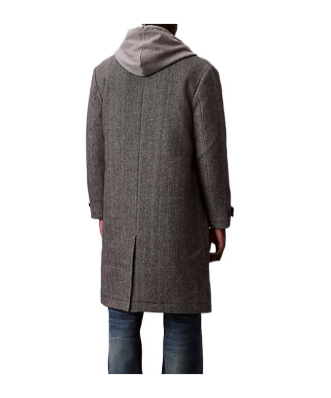 Calvin Klein Single-breasted Herringbone Coat In Gray