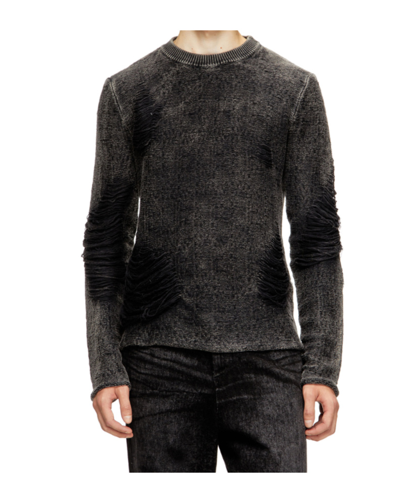 Diesel Destroyed Jumper With Floating Yarns In Gray