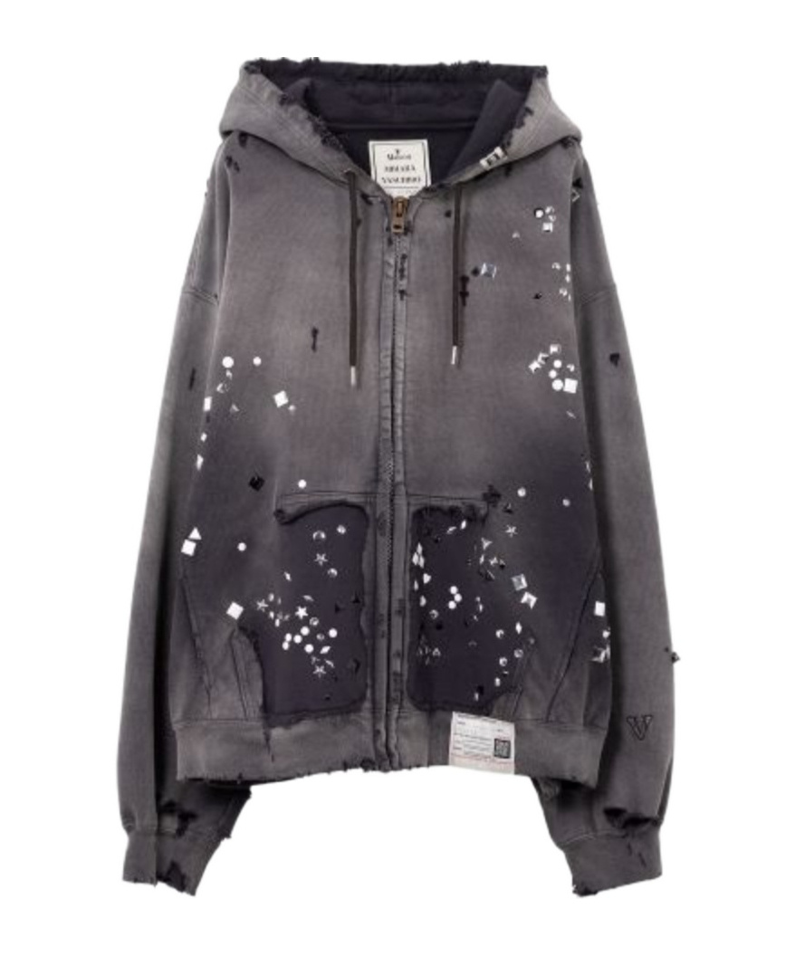 Miharayasuhiro Distressed Embellished Hooded Top In Black