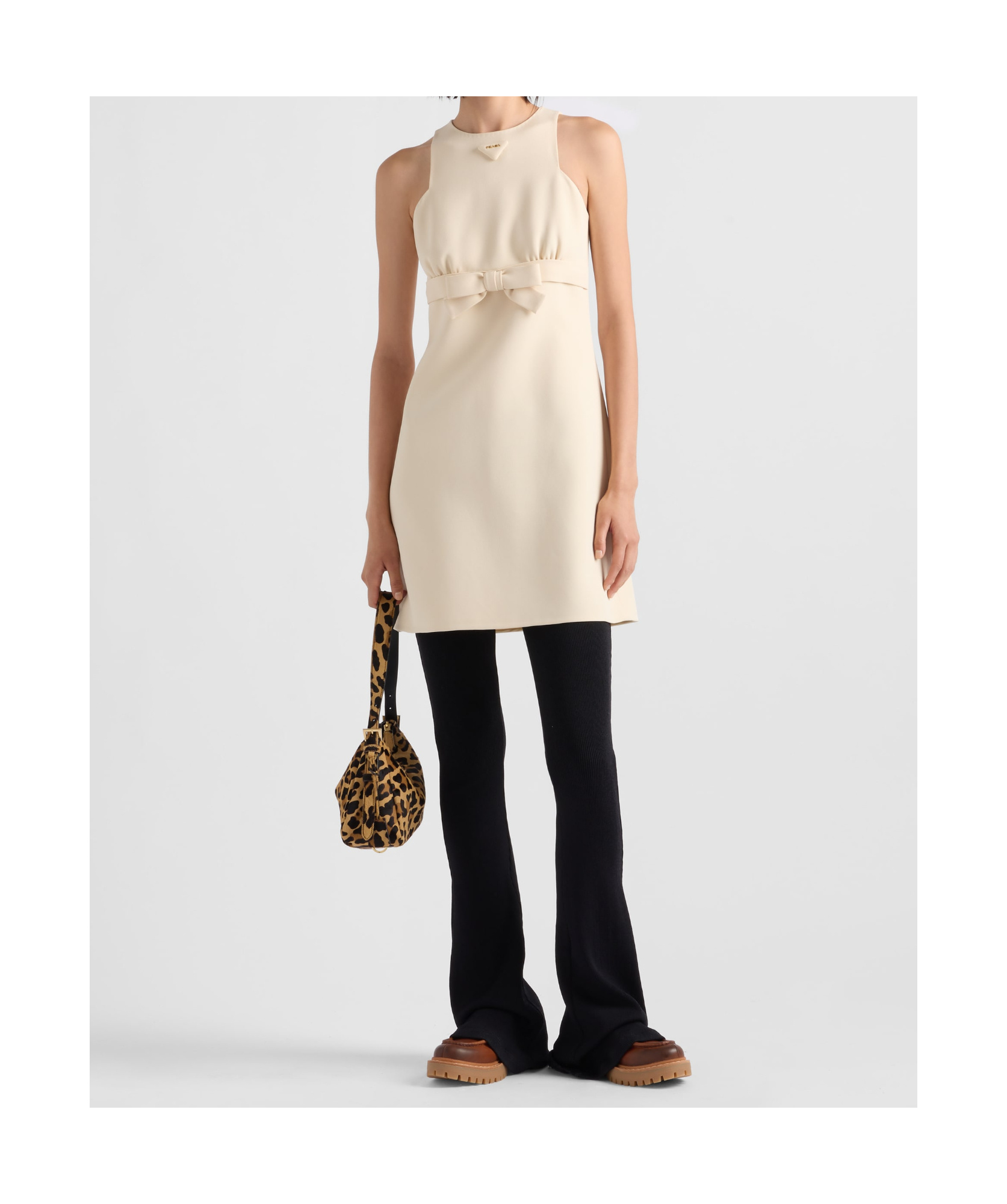 Prada Beige Bow Detailing Short Dress In Nude